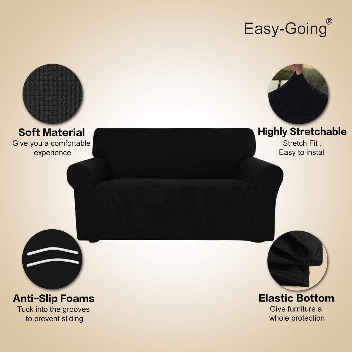image:imageEasyGoing Stretch Sofa Slipcover 1Piece Sofa Cover Furniture Protector Couch Soft with Elastic Bottom for Kids Polyester Spandex Jacquard Fabric Small Checks Sofa Dark GrayBlack
