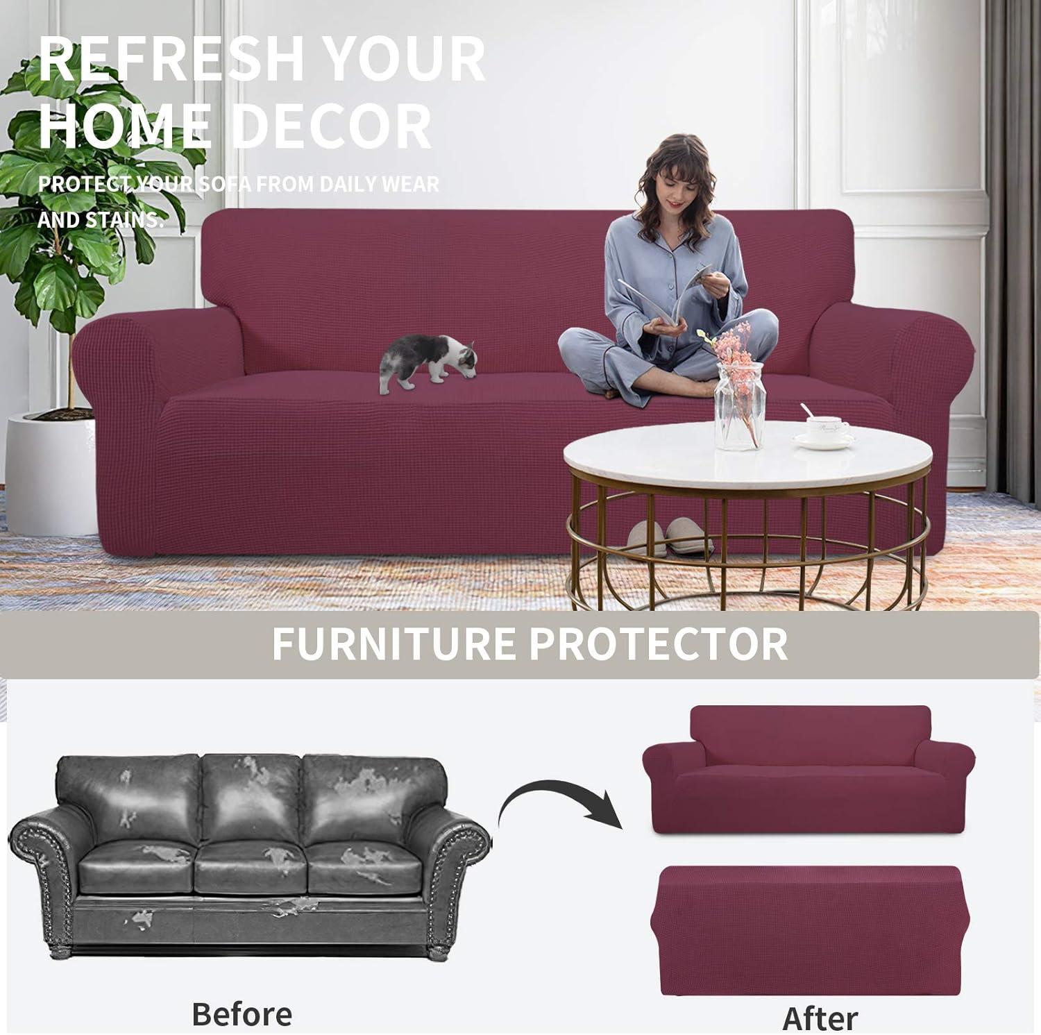 image:imageEasyGoing Stretch Sofa Slipcover 1Piece Sofa Cover Furniture Protector Couch Soft with Elastic Bottom for Kids Polyester Spandex Jacquard Fabric Small Checks Sofa Dark GrayAsh Rose