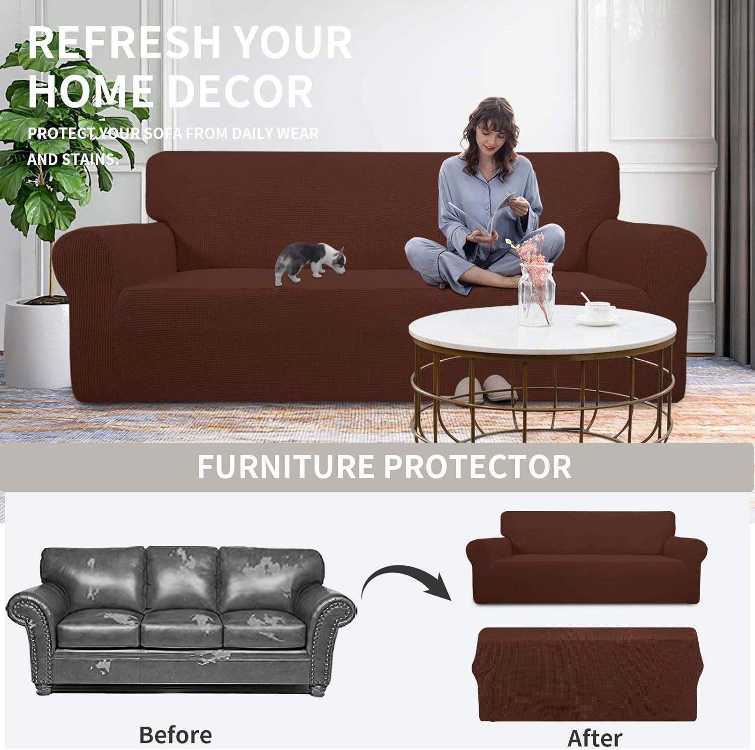 image:imageEasyGoing Stretch Sofa Slipcover 1Piece Sofa Cover Furniture Protector Couch Soft with Elastic Bottom for Kids Polyester Spandex Jacquard Fabric Small Checks Sofa Dark GrayCoffee