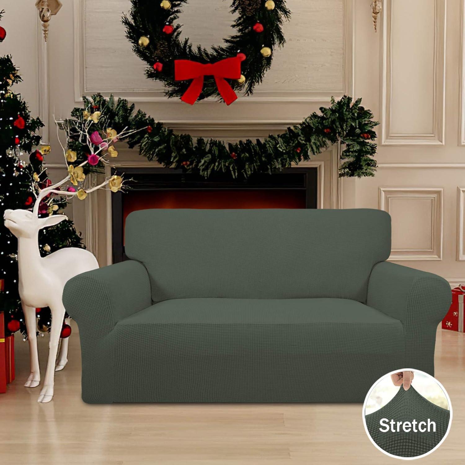 image:imageEasyGoing Stretch Sofa Slipcover 1Piece Sofa Cover Furniture Protector Couch Soft with Elastic Bottom for Kids Polyester Spandex Jacquard Fabric Small Checks Sofa Dark GrayOlive Green