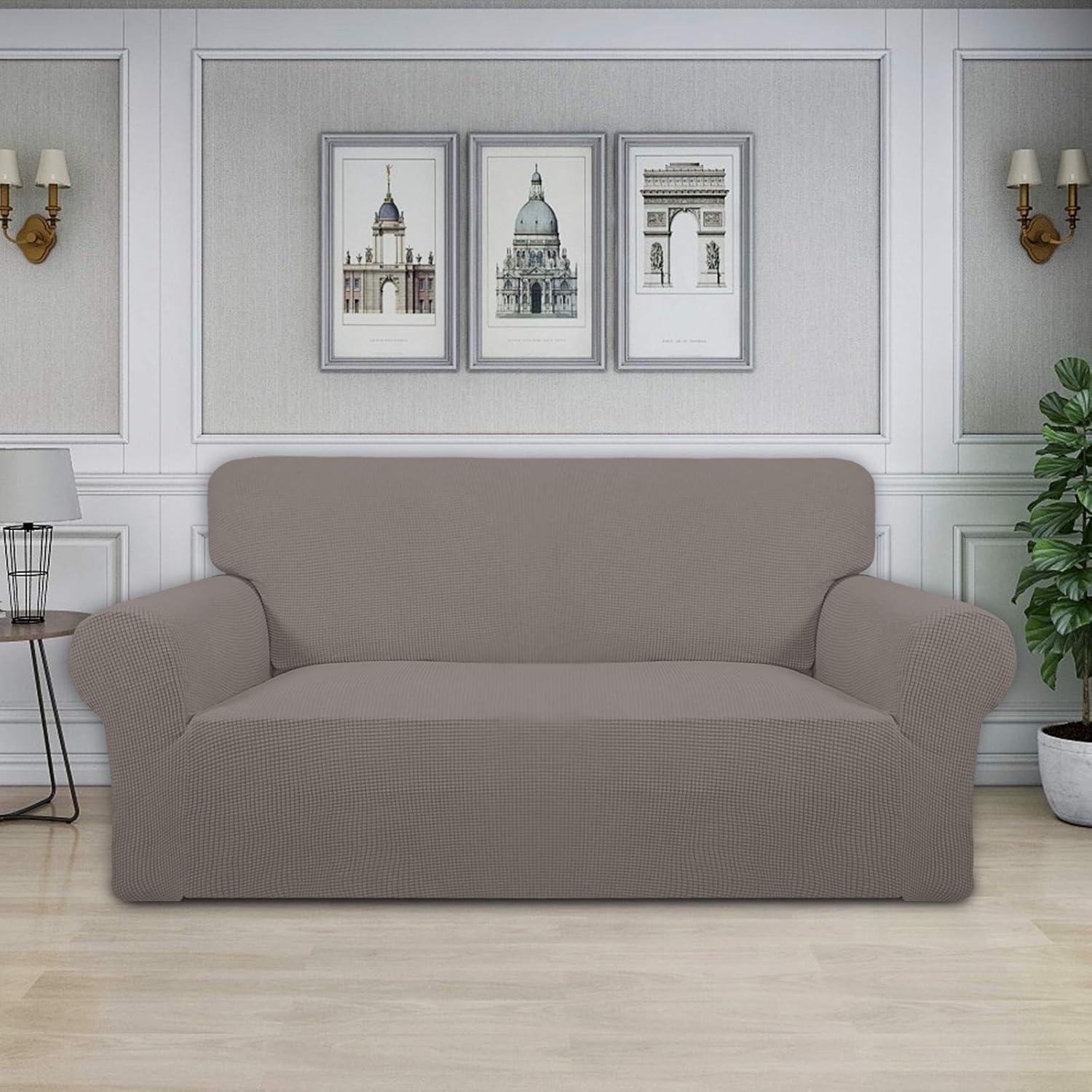 image:imageEasyGoing Stretch Sofa Slipcover 1Piece Sofa Cover Furniture Protector Couch Soft with Elastic Bottom for Kids Polyester Spandex Jacquard Fabric Small Checks Sofa Dark GrayTaupe