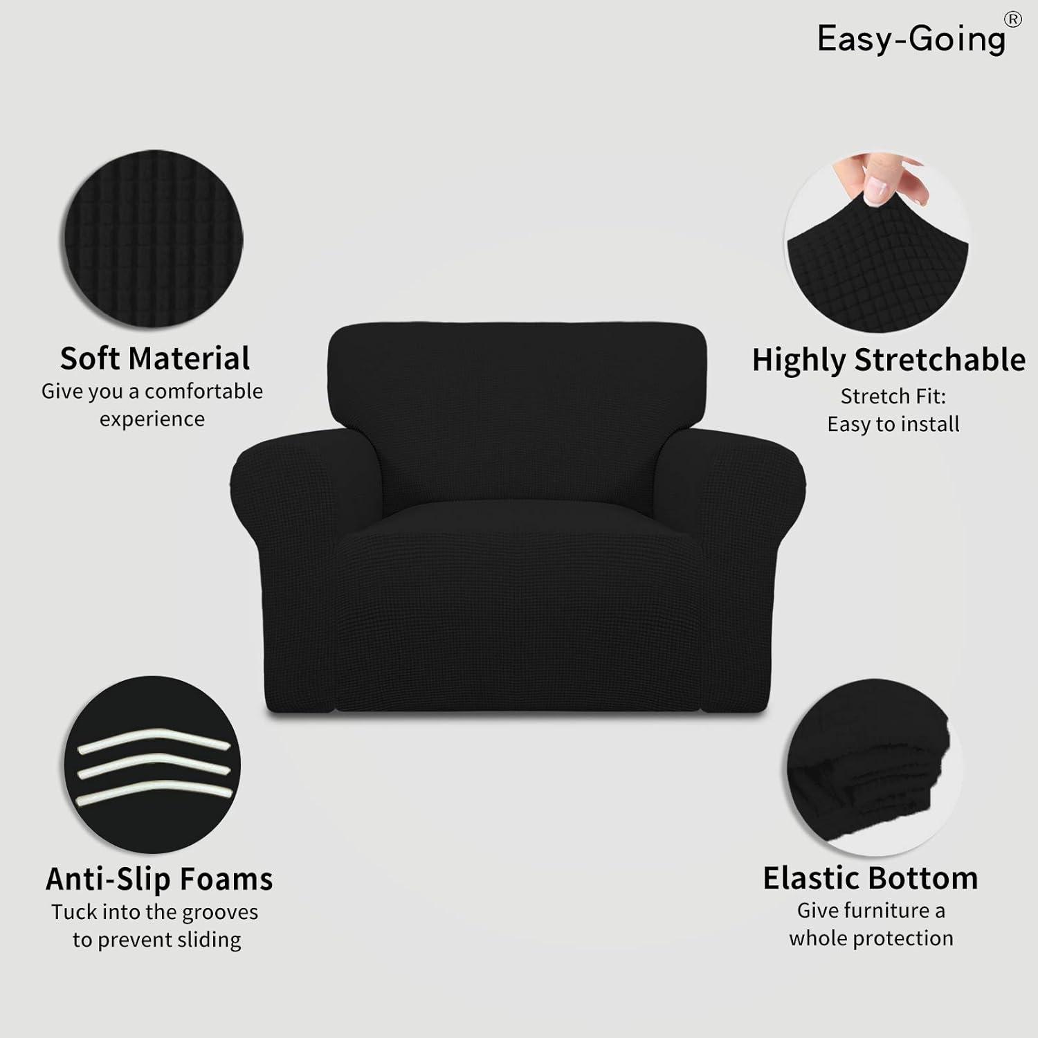 image:imageEasyGoing Stretch Sofa Slipcover 1Piece Sofa Cover Furniture Protector Couch Soft with Elastic Bottom for Kids Polyester Spandex Jacquard Fabric Small Checks Sofa Dark GrayBlack