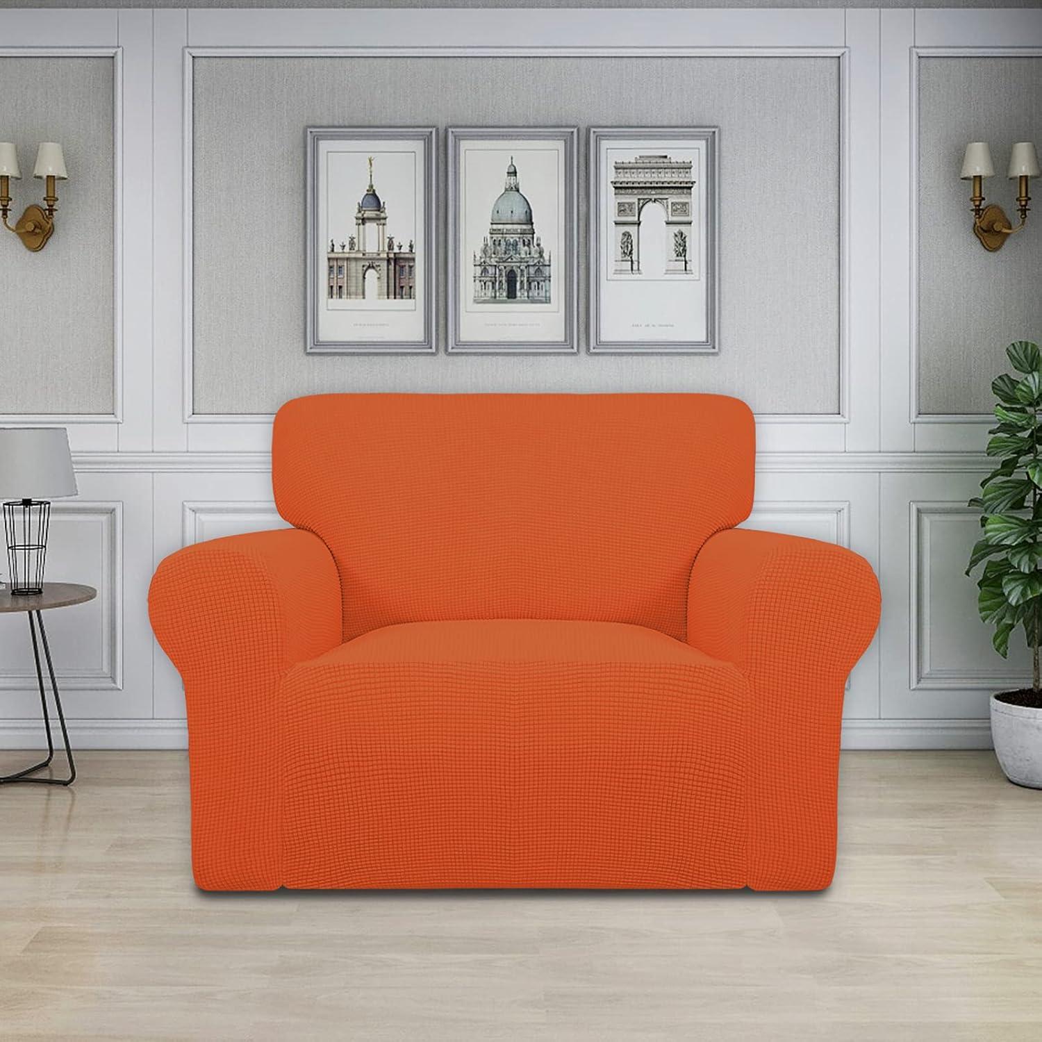 image:imageEasyGoing Stretch Sofa Slipcover 1Piece Sofa Cover Furniture Protector Couch Soft with Elastic Bottom for Kids Polyester Spandex Jacquard Fabric Small Checks Sofa Dark GrayOrange
