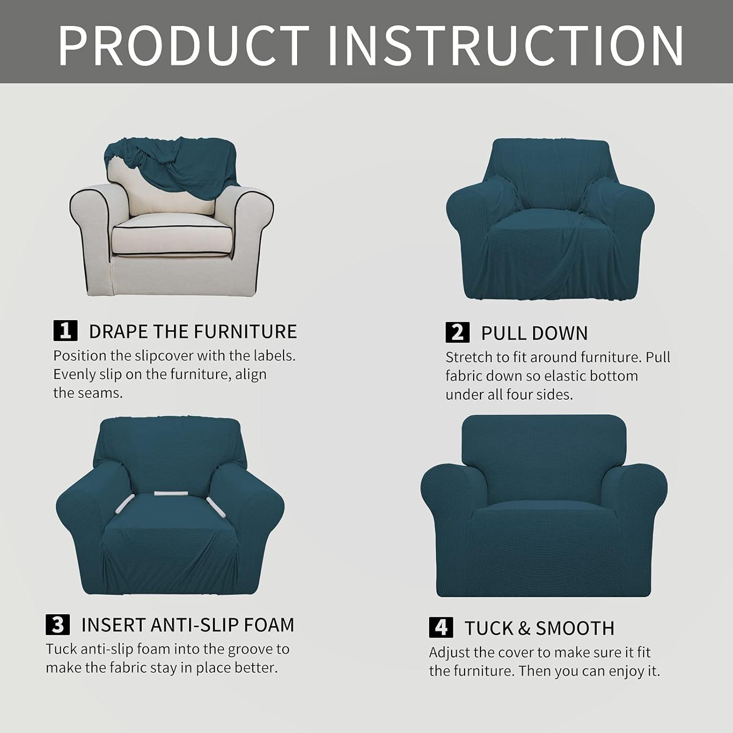 image:imageEasyGoing Stretch Sofa Slipcover 1Piece Sofa Cover Furniture Protector Couch Soft with Elastic Bottom for Kids Polyester Spandex Jacquard Fabric Small Checks Sofa Dark GrayDeep Teal