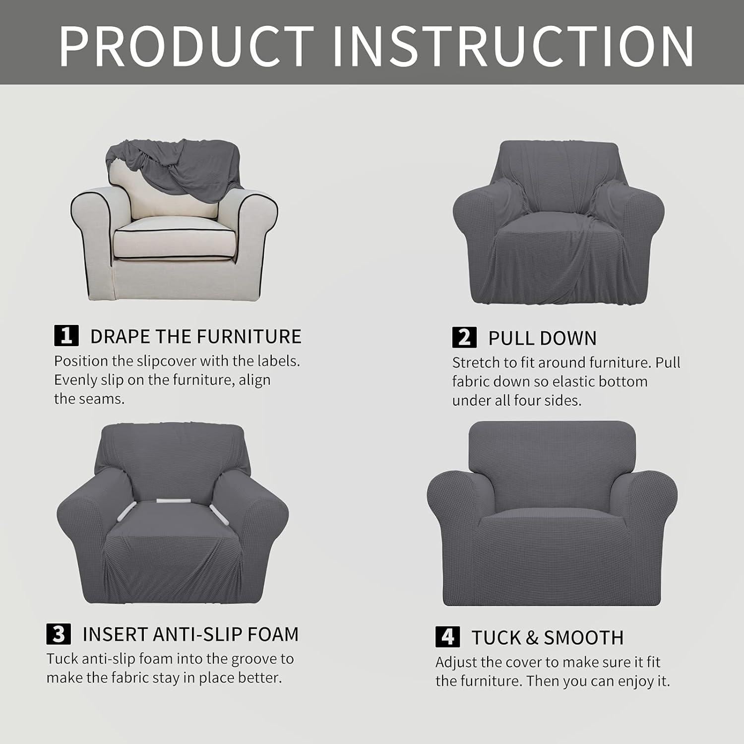 image:imageEasyGoing Stretch Sofa Slipcover 1Piece Sofa Cover Furniture Protector Couch Soft with Elastic Bottom for Kids Polyester Spandex Jacquard Fabric Small Checks Sofa Dark GrayGrey
