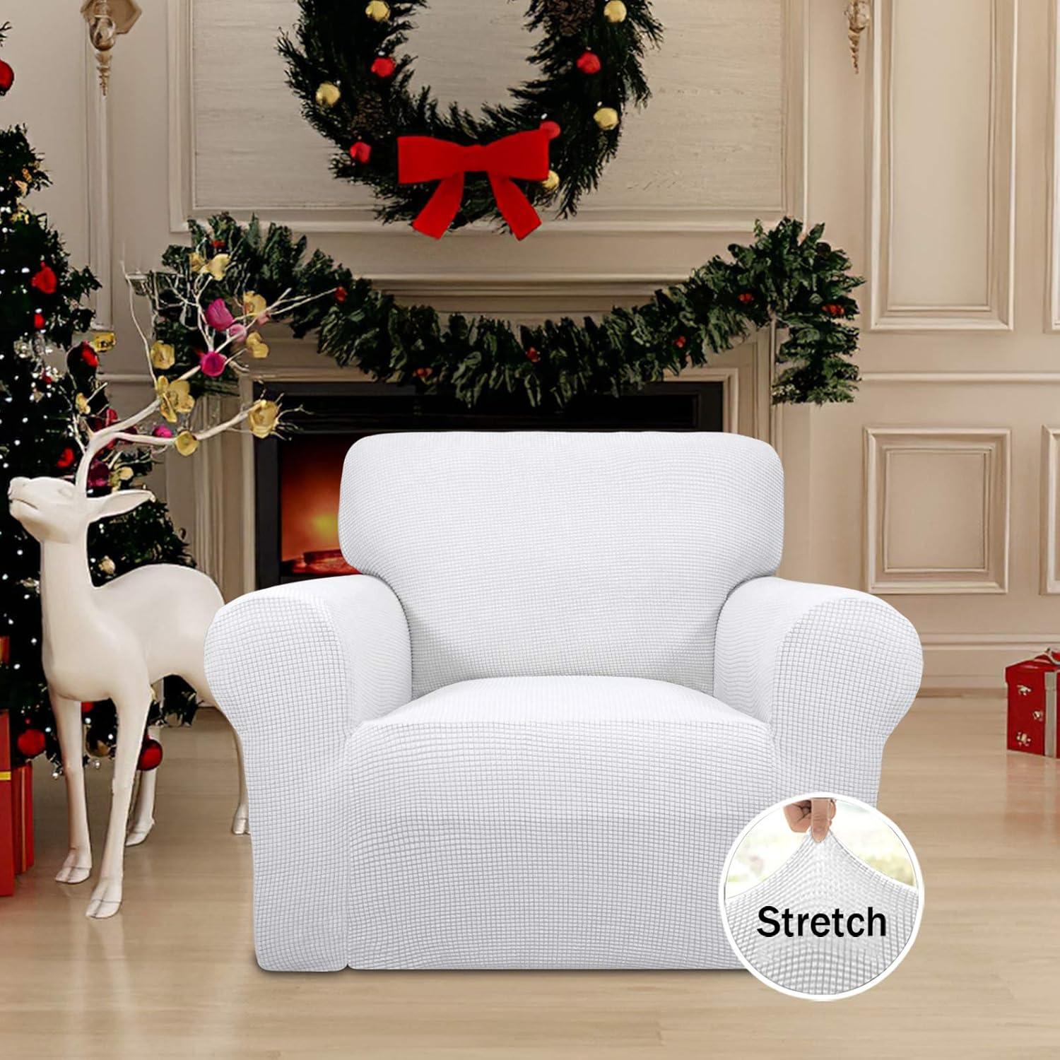 image:imageEasyGoing Stretch Sofa Slipcover 1Piece Sofa Cover Furniture Protector Couch Soft with Elastic Bottom for Kids Polyester Spandex Jacquard Fabric Small Checks Sofa Dark GraySnow White