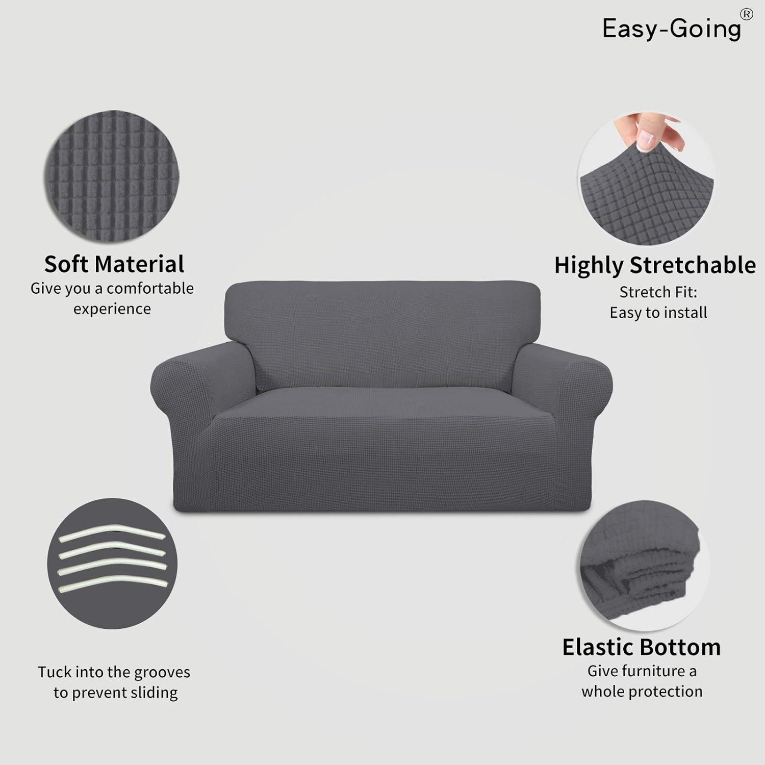 image:imageEasyGoing Stretch Sofa Slipcover 1Piece Sofa Cover Furniture Protector Couch Soft with Elastic Bottom for Kids Polyester Spandex Jacquard Fabric Small Checks Sofa Dark GrayGrey