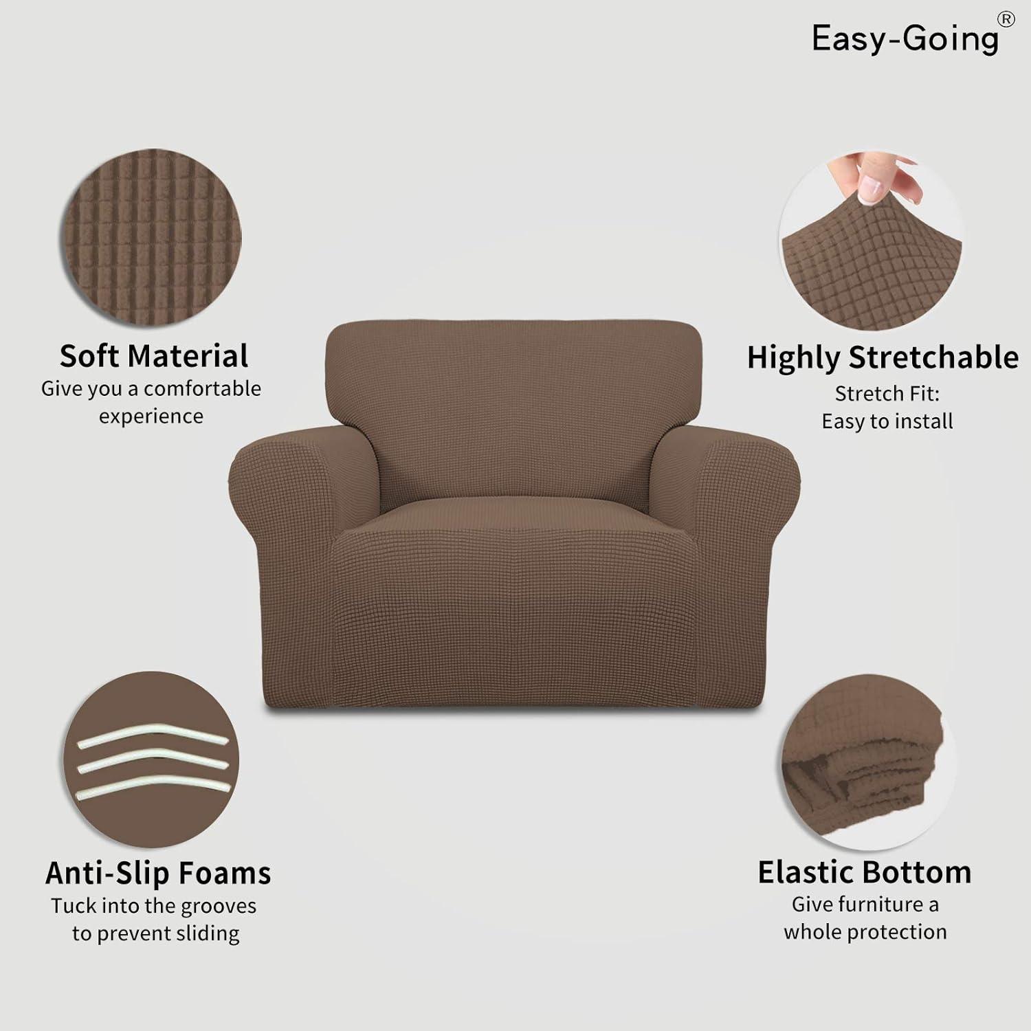 image:imageEasyGoing Stretch Sofa Slipcover 1Piece Sofa Cover Furniture Protector Couch Soft with Elastic Bottom for Kids Polyester Spandex Jacquard Fabric Small Checks Sofa Dark GrayBrown