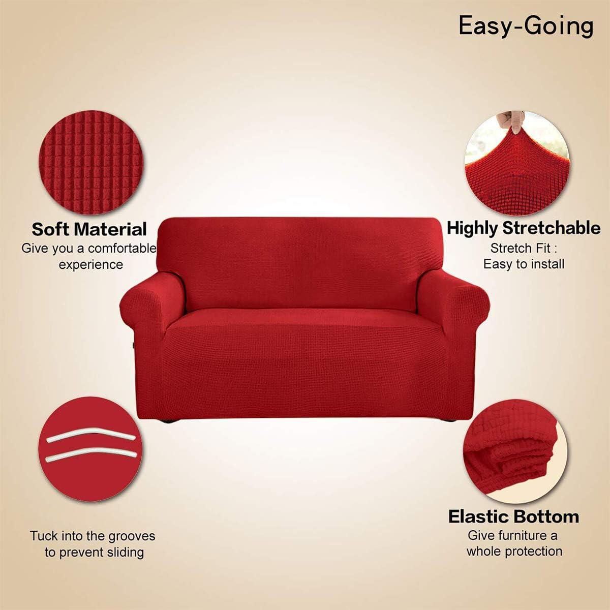 image:imageEasyGoing Stretch Sofa Slipcover 1Piece Sofa Cover Furniture Protector Couch Soft with Elastic Bottom for Kids Polyester Spandex Jacquard Fabric Small Checks Sofa Dark GrayChristmas Red
