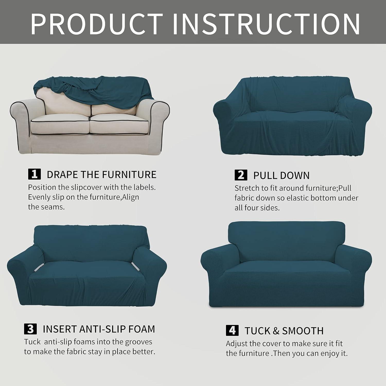 image:imageEasyGoing Stretch Sofa Slipcover 1Piece Sofa Cover Furniture Protector Couch Soft with Elastic Bottom for Kids Polyester Spandex Jacquard Fabric Small Checks Sofa Dark GrayDeep Teal