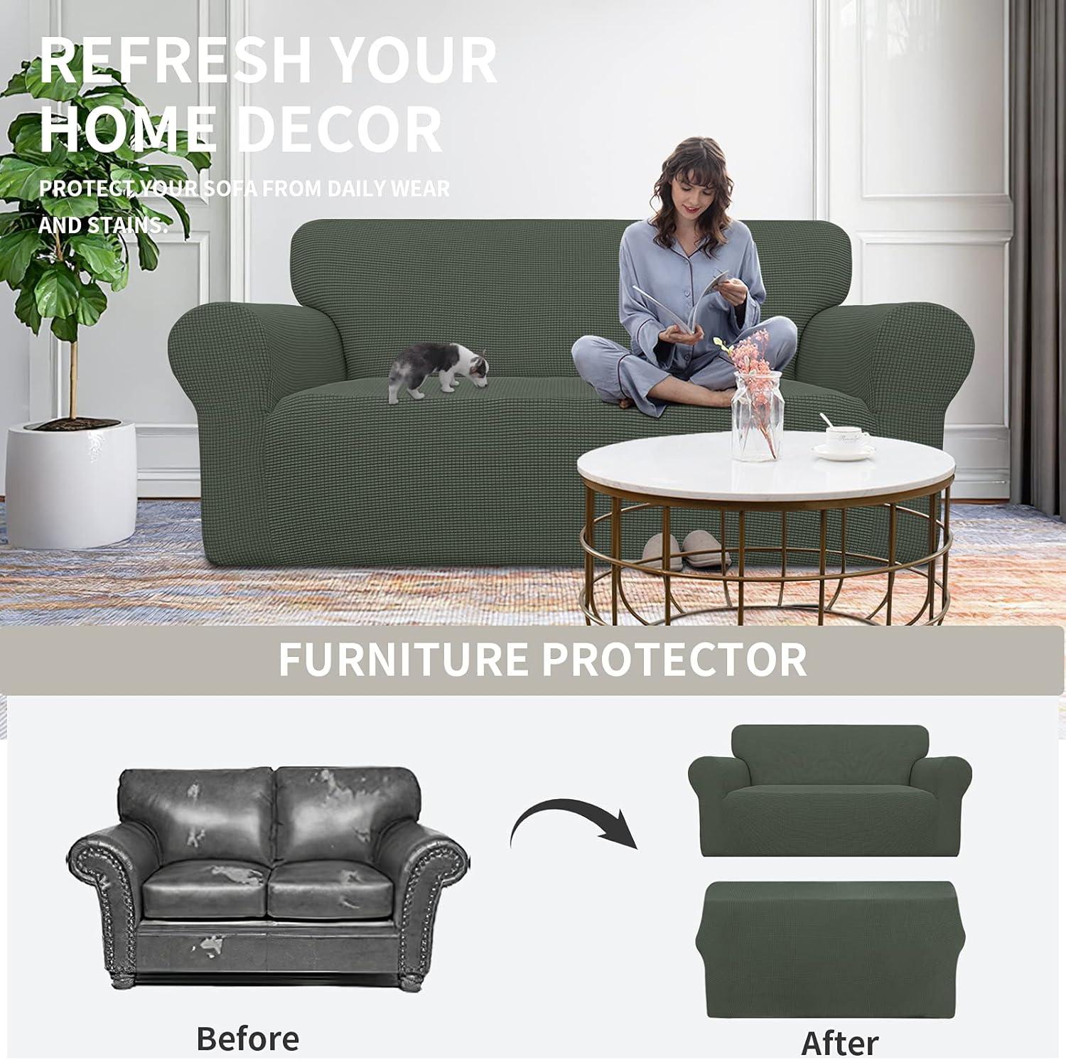image:imageEasyGoing Stretch Sofa Slipcover 1Piece Sofa Cover Furniture Protector Couch Soft with Elastic Bottom for Kids Polyester Spandex Jacquard Fabric Small Checks Sofa Dark GrayOlive Green