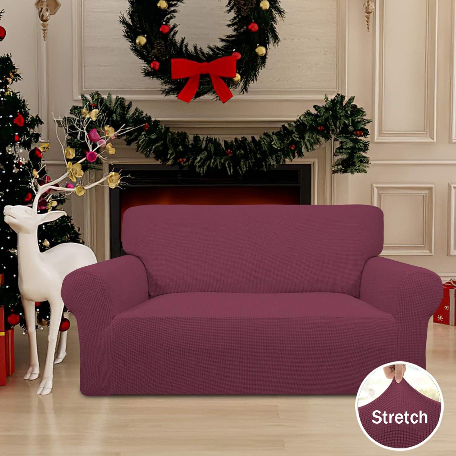 image:imageEasyGoing Stretch Sofa Slipcover 1Piece Sofa Cover Furniture Protector Couch Soft with Elastic Bottom for Kids Polyester Spandex Jacquard Fabric Small Checks Sofa Dark GrayAsh Rose