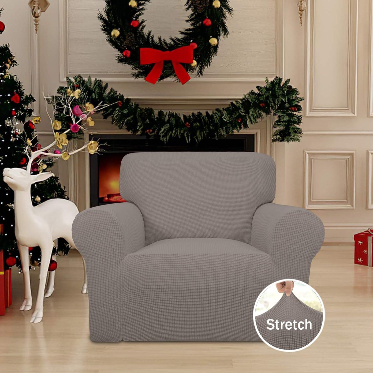image:imageEasyGoing Stretch Sofa Slipcover 1Piece Sofa Cover Furniture Protector Couch Soft with Elastic Bottom for Kids Polyester Spandex Jacquard Fabric Small Checks Sofa Dark GrayTaupe