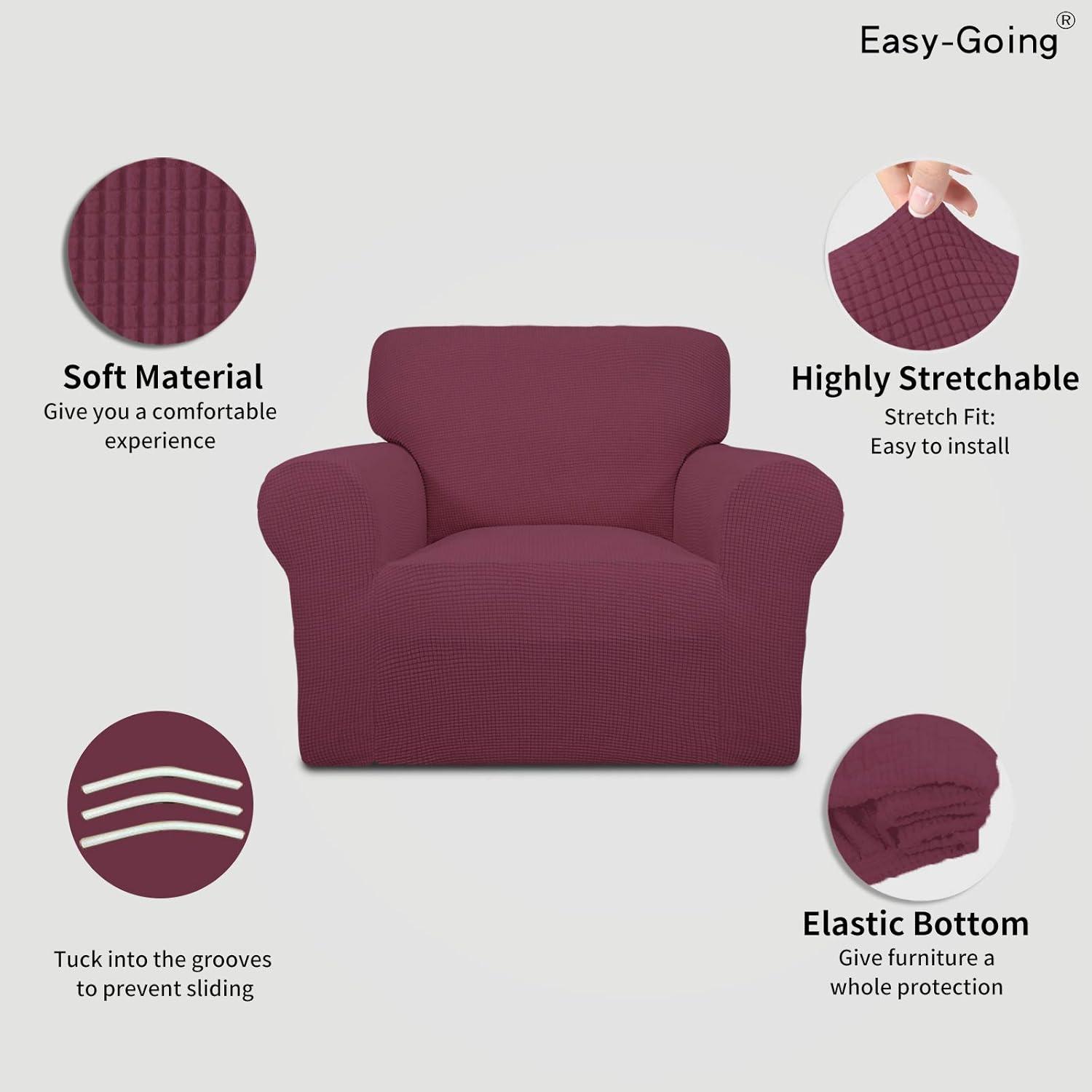 image:imageEasyGoing Stretch Sofa Slipcover 1Piece Sofa Cover Furniture Protector Couch Soft with Elastic Bottom for Kids Polyester Spandex Jacquard Fabric Small Checks Sofa Dark GrayAsh Rose