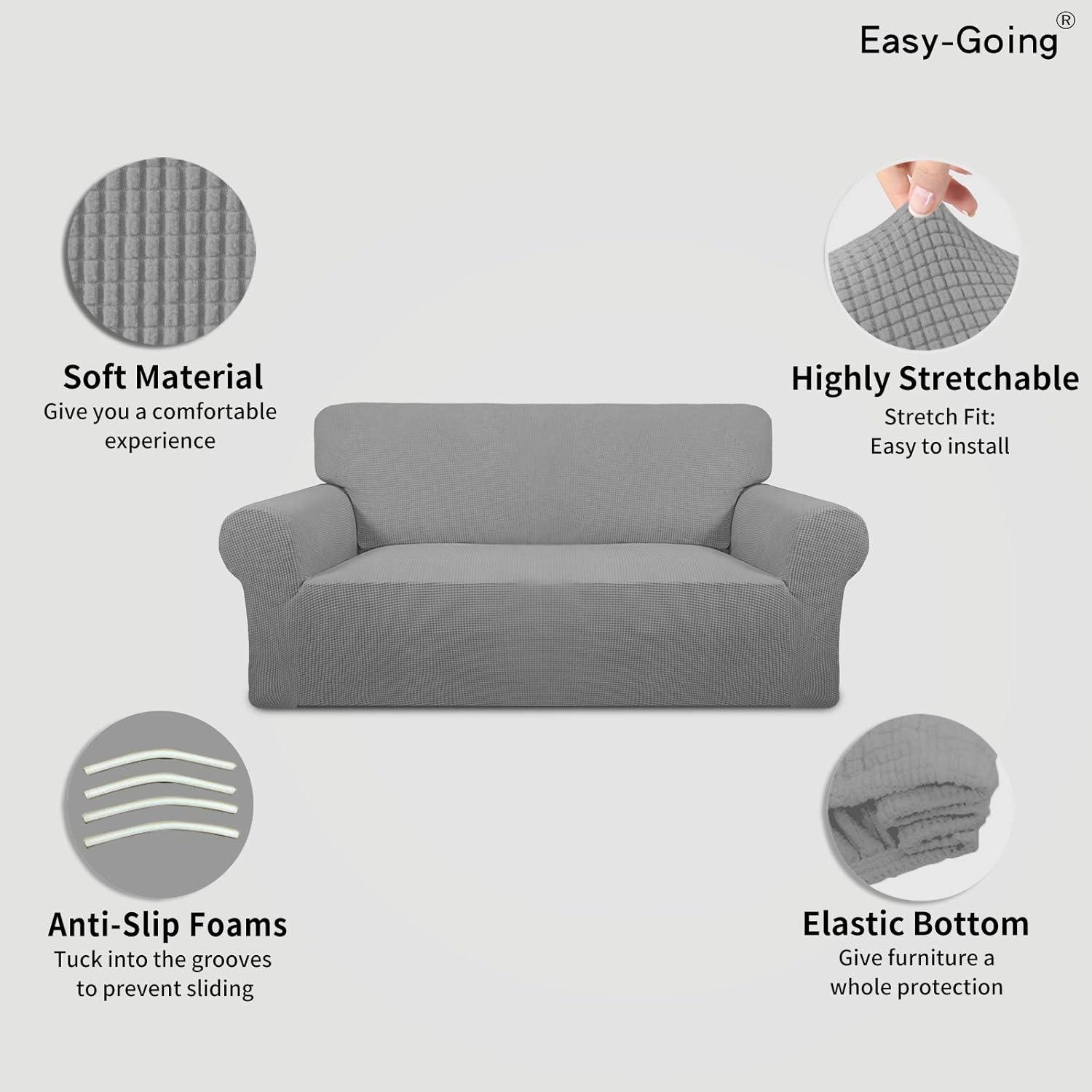 image:imageEasyGoing Stretch Sofa Slipcover 1Piece Sofa Cover Furniture Protector Couch Soft with Elastic Bottom for Kids Polyester Spandex Jacquard Fabric Small Checks Sofa Dark GrayLight Gray
