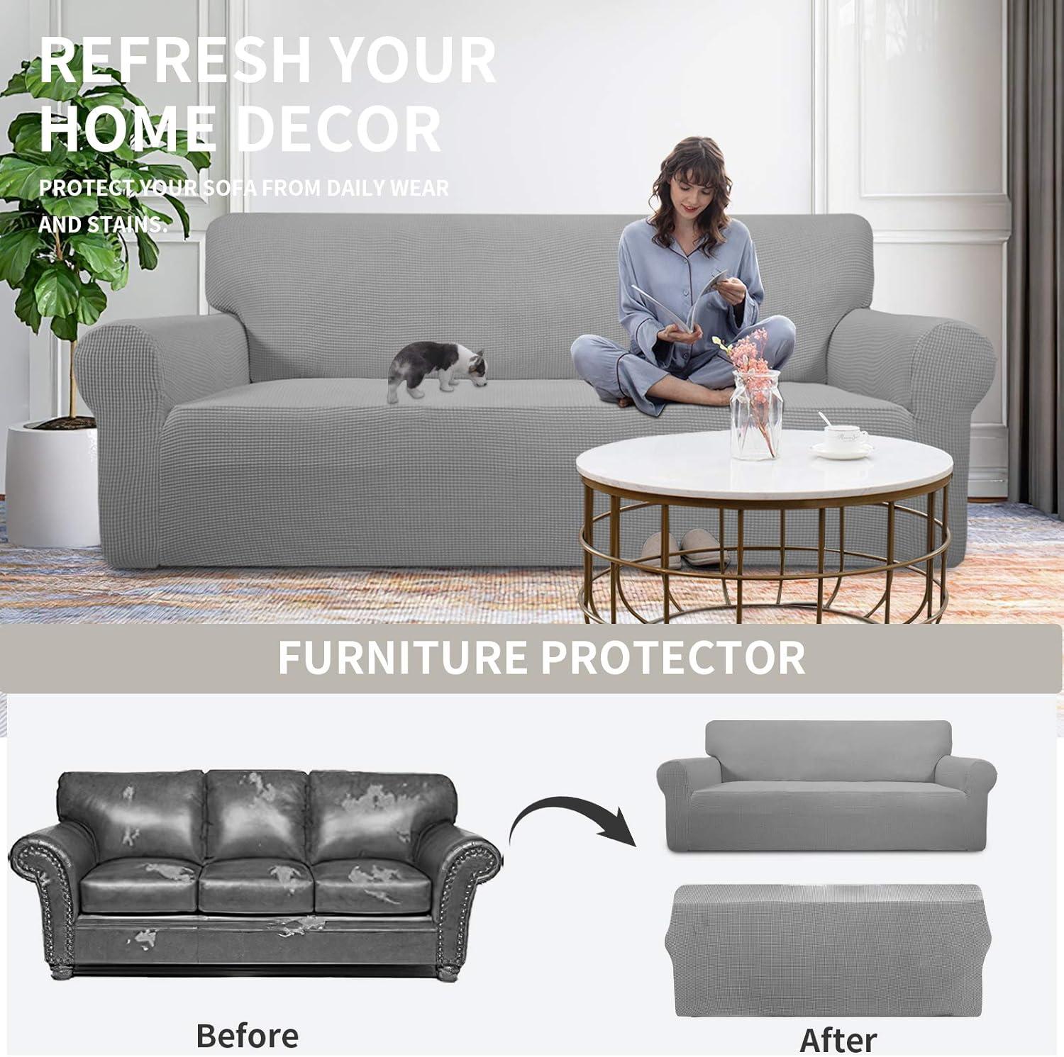 image:imageEasyGoing Stretch Sofa Slipcover 1Piece Sofa Cover Furniture Protector Couch Soft with Elastic Bottom for Kids Polyester Spandex Jacquard Fabric Small Checks Sofa Dark GrayLight Gray