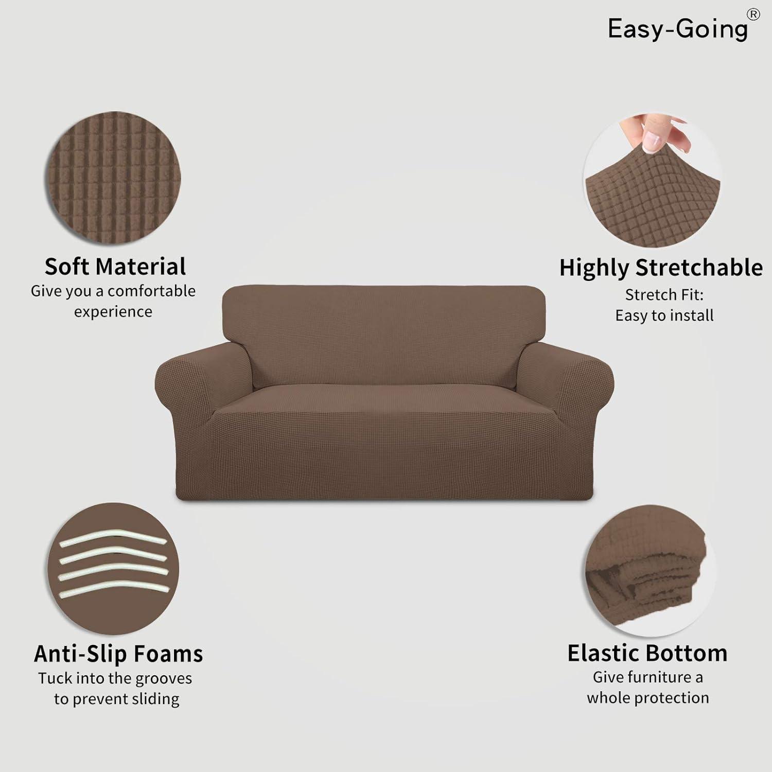 image:imageEasyGoing Stretch Sofa Slipcover 1Piece Sofa Cover Furniture Protector Couch Soft with Elastic Bottom for Kids Polyester Spandex Jacquard Fabric Small Checks Sofa Dark GrayBrown