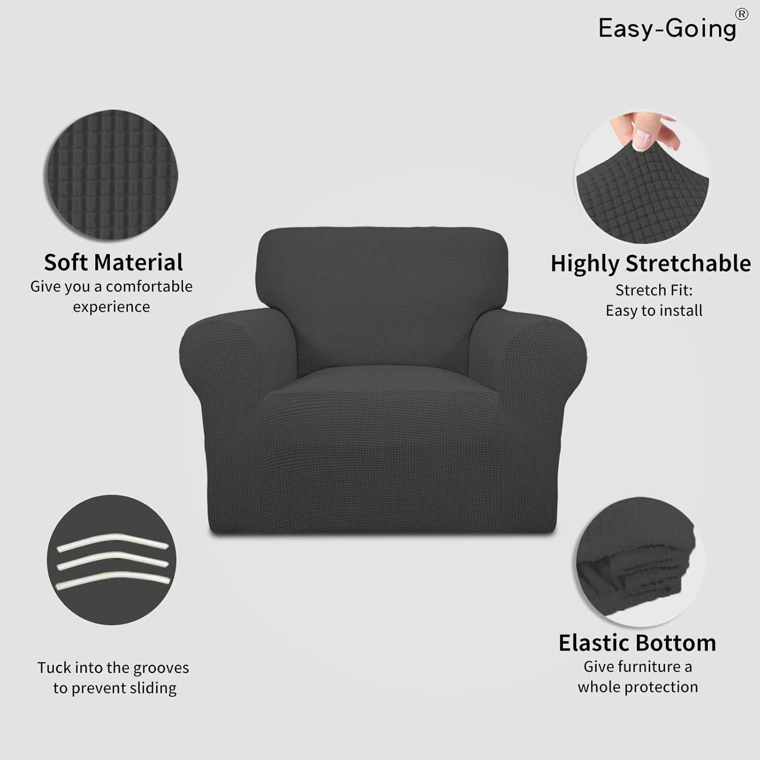 image:imageEasyGoing Stretch Sofa Slipcover 1Piece Sofa Cover Furniture Protector Couch Soft with Elastic Bottom for Kids Polyester Spandex Jacquard Fabric Small Checks Sofa Dark GrayDark Gray