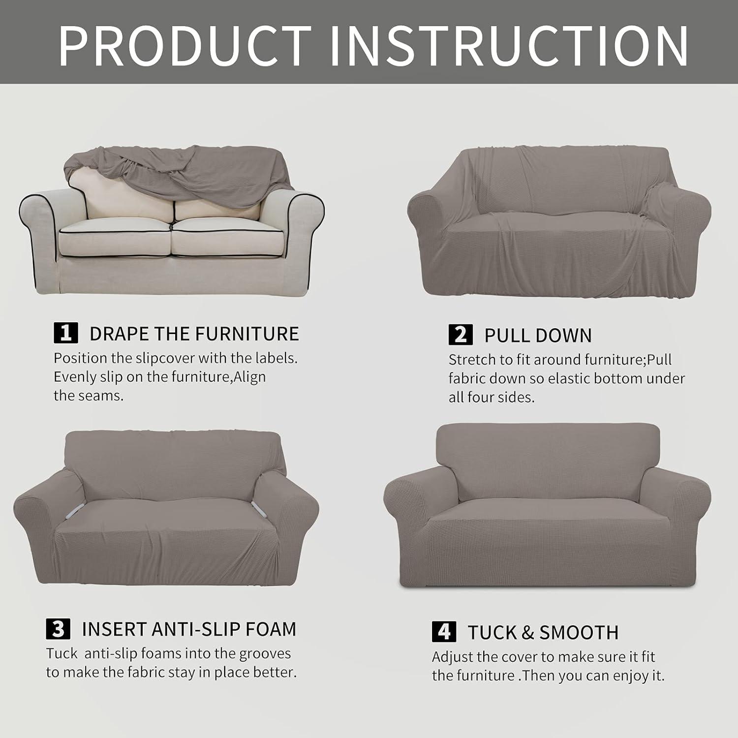 image:imageEasyGoing Stretch Sofa Slipcover 1Piece Sofa Cover Furniture Protector Couch Soft with Elastic Bottom for Kids Polyester Spandex Jacquard Fabric Small Checks Sofa Dark GrayTaupe