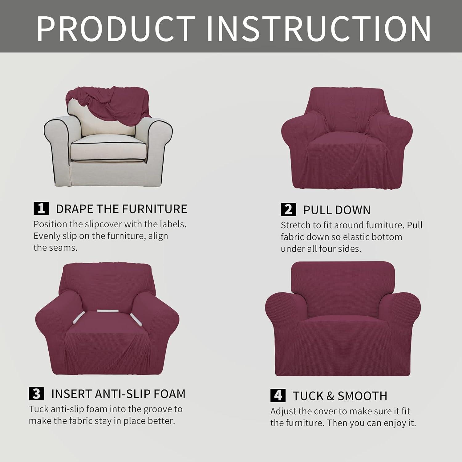 image:imageEasyGoing Stretch Sofa Slipcover 1Piece Sofa Cover Furniture Protector Couch Soft with Elastic Bottom for Kids Polyester Spandex Jacquard Fabric Small Checks Sofa Dark GrayAsh Rose