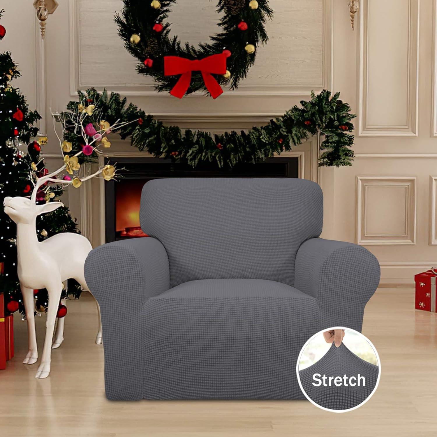 image:imageEasyGoing Stretch Sofa Slipcover 1Piece Sofa Cover Furniture Protector Couch Soft with Elastic Bottom for Kids Polyester Spandex Jacquard Fabric Small Checks Sofa Dark GrayGrey