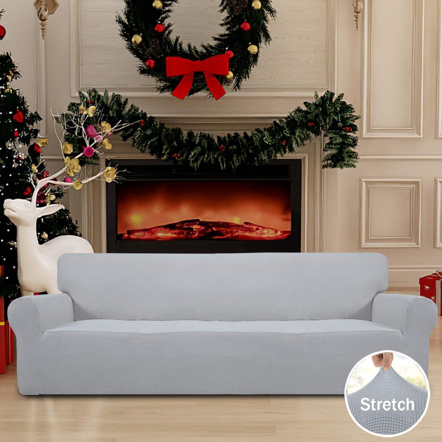 image:imageEasyGoing Stretch Sofa Slipcover 1Piece Sofa Cover Furniture Protector Couch Soft with Elastic Bottom for Kids Polyester Spandex Jacquard Fabric Small Checks Sofa Dark GraySilver Gray