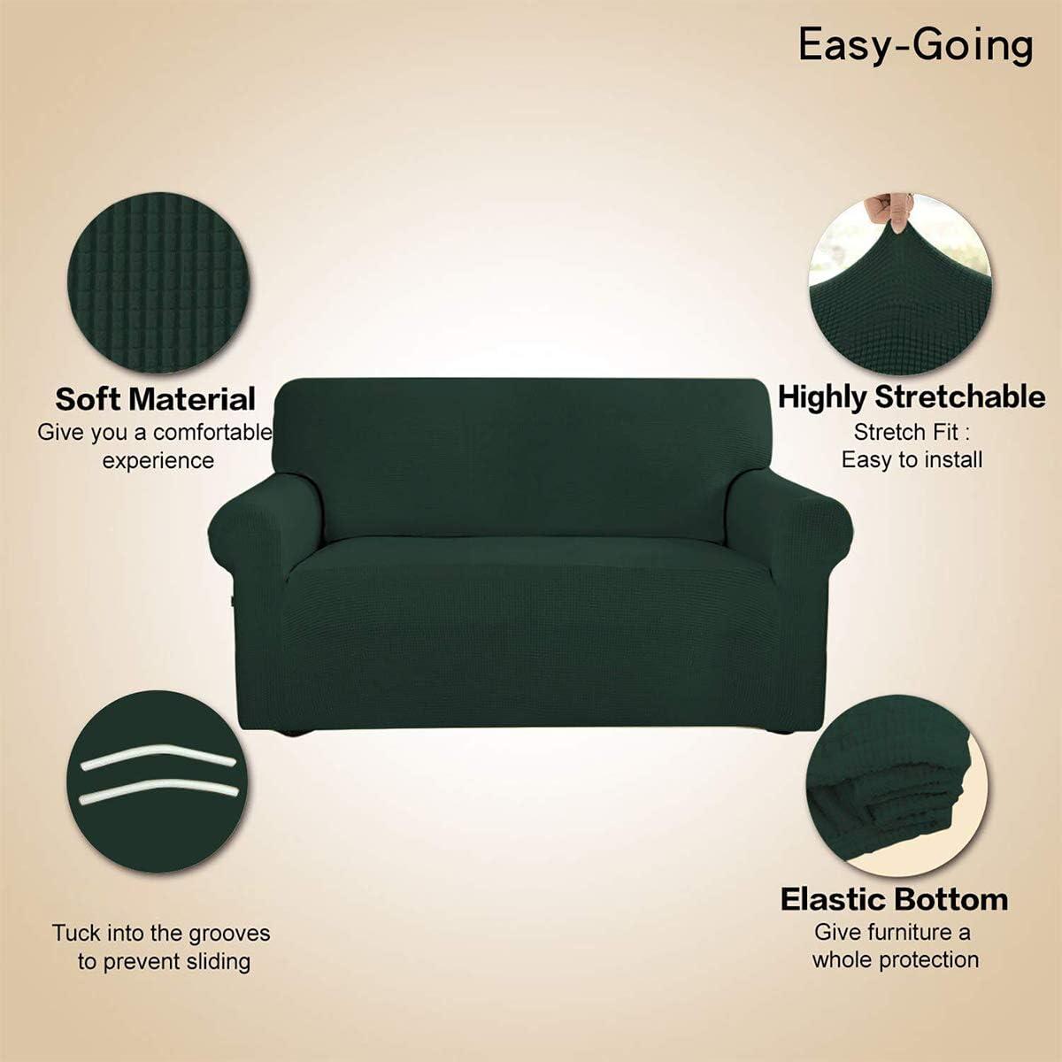 image:imageEasyGoing Stretch Sofa Slipcover 1Piece Sofa Cover Furniture Protector Couch Soft with Elastic Bottom for Kids Polyester Spandex Jacquard Fabric Small Checks Sofa Dark GrayDark Green