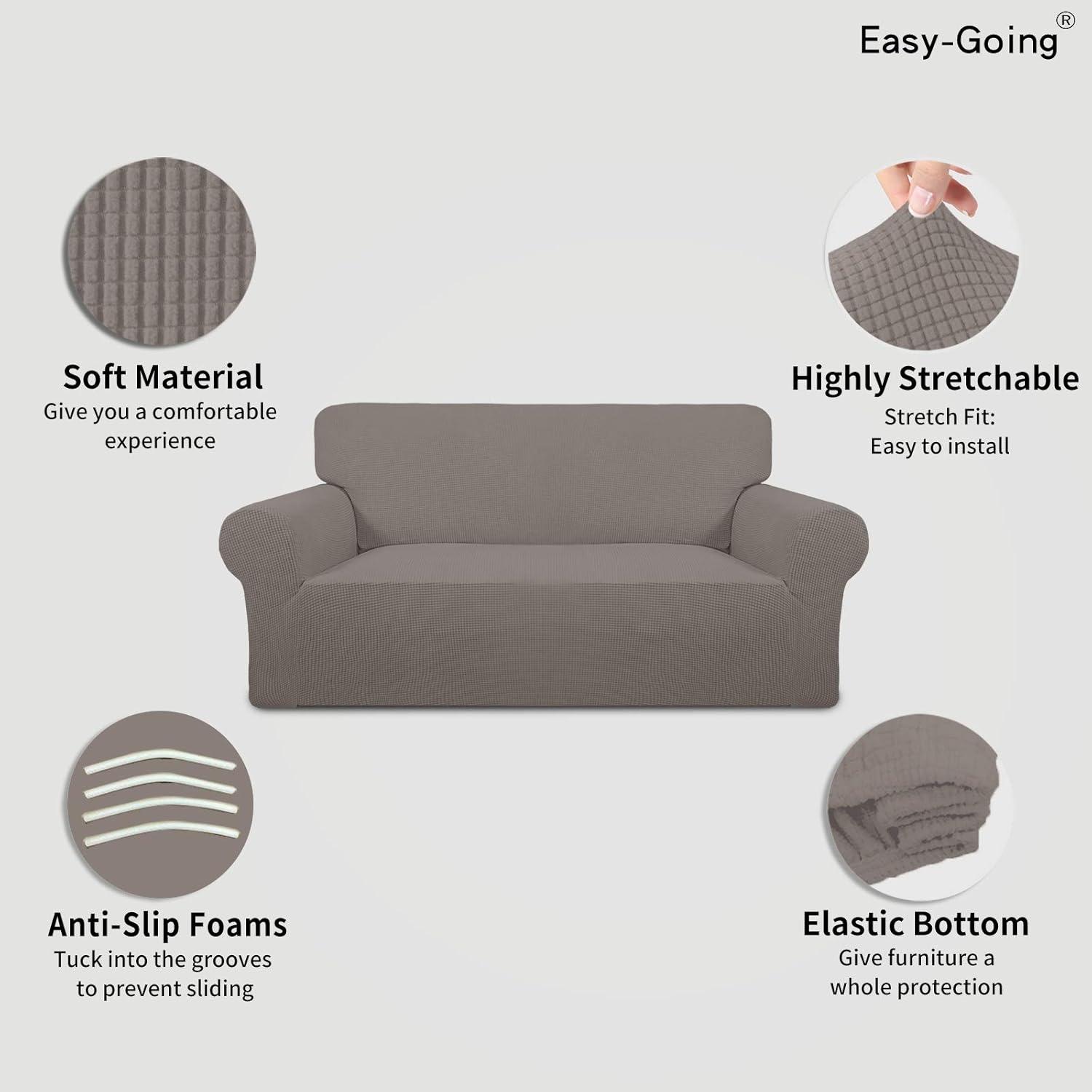 image:imageEasyGoing Stretch Sofa Slipcover 1Piece Sofa Cover Furniture Protector Couch Soft with Elastic Bottom for Kids Polyester Spandex Jacquard Fabric Small Checks Sofa Dark GrayTaupe