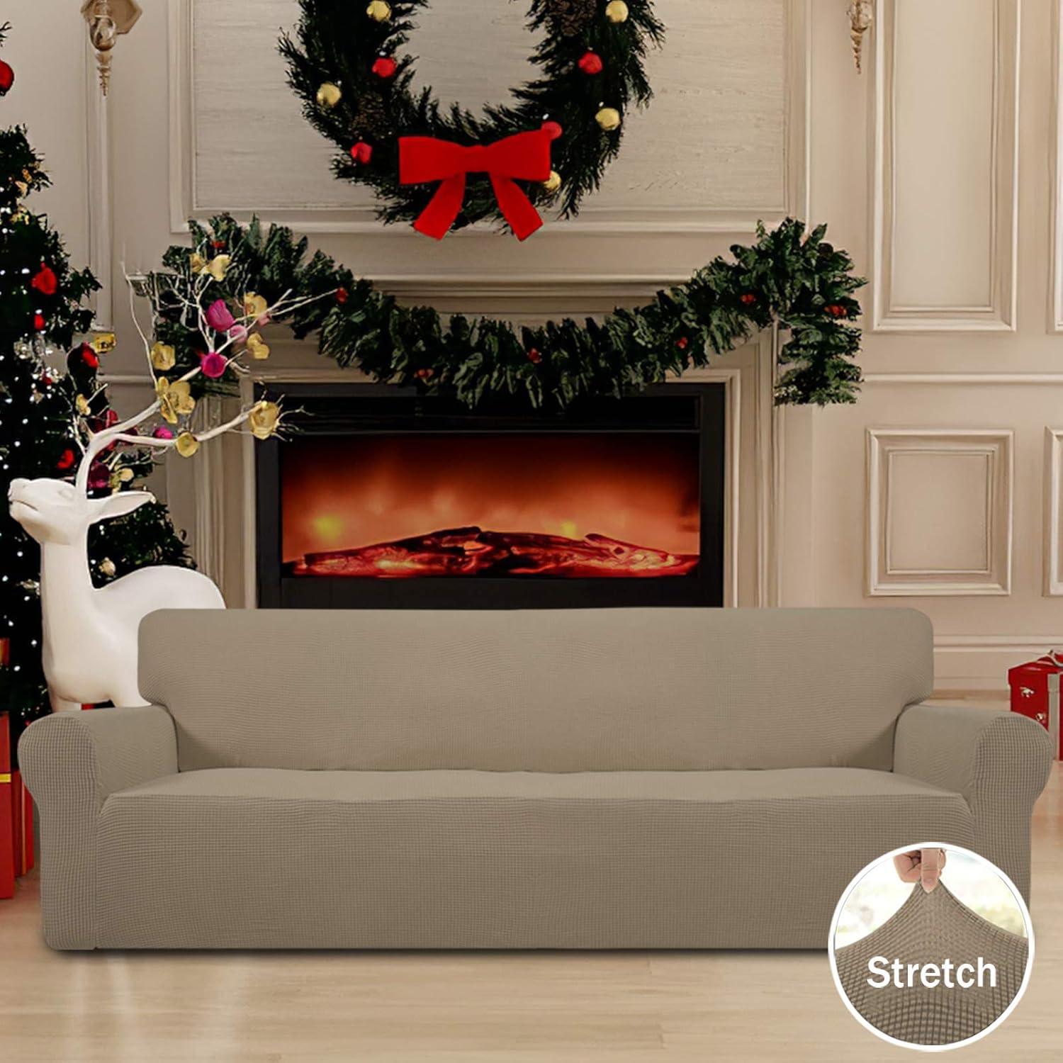 image:imageEasyGoing Stretch Sofa Slipcover 1Piece Sofa Cover Furniture Protector Couch Soft with Elastic Bottom for Kids Polyester Spandex Jacquard Fabric Small Checks Sofa Dark GrayNatural