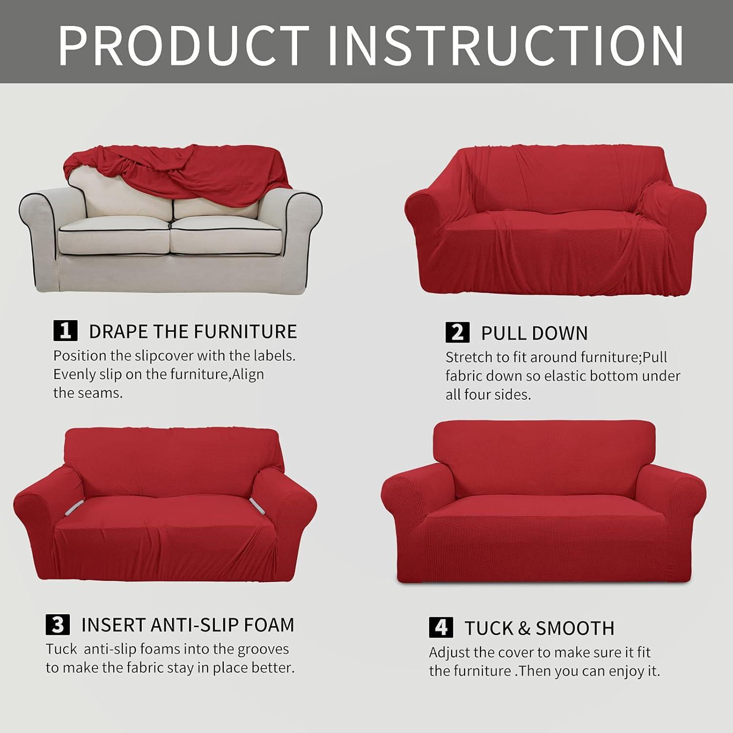 image:imageEasyGoing Stretch Sofa Slipcover 1Piece Sofa Cover Furniture Protector Couch Soft with Elastic Bottom for Kids Polyester Spandex Jacquard Fabric Small Checks Sofa Dark GrayChristmas Red