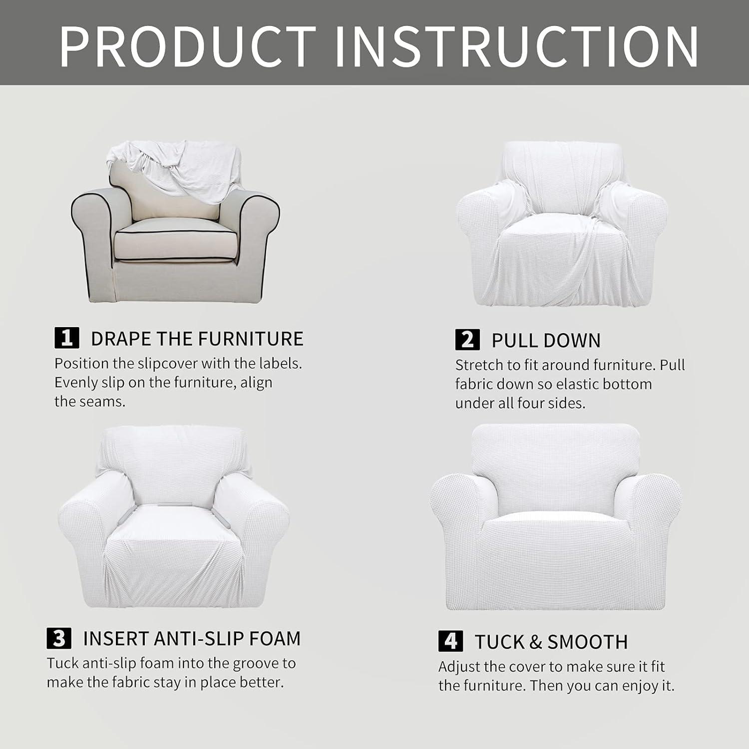 image:imageEasyGoing Stretch Sofa Slipcover 1Piece Sofa Cover Furniture Protector Couch Soft with Elastic Bottom for Kids Polyester Spandex Jacquard Fabric Small Checks Sofa Dark GraySnow White