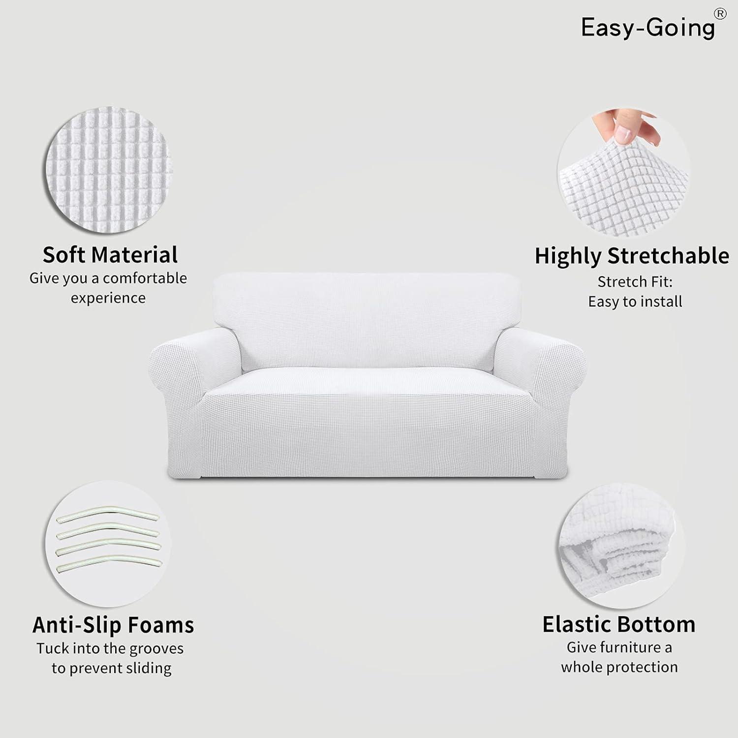 image:imageEasyGoing Stretch Sofa Slipcover 1Piece Sofa Cover Furniture Protector Couch Soft with Elastic Bottom for Kids Polyester Spandex Jacquard Fabric Small Checks Sofa Dark GraySnow White