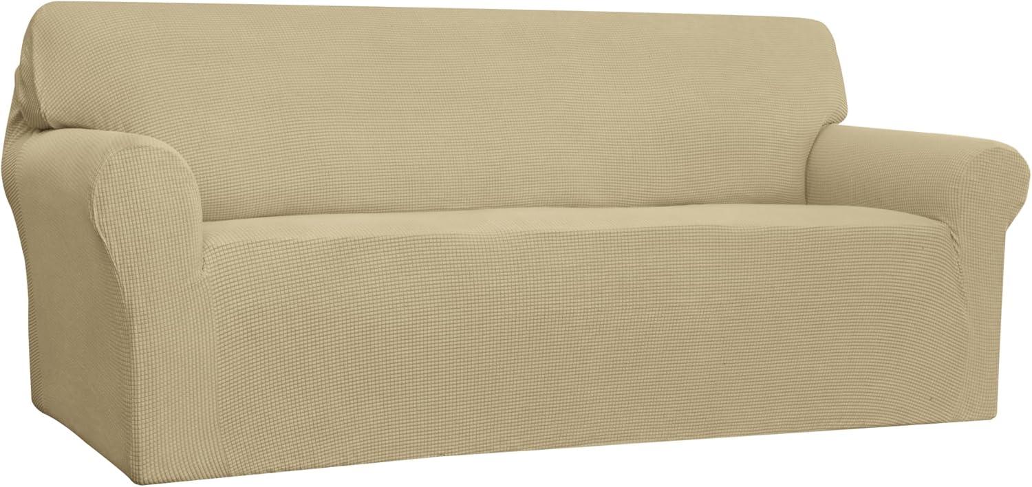 image:imageEasyGoing Stretch Sofa Slipcover 1Piece Sofa Cover Furniture Protector Couch Soft with Elastic Bottom for Kids Polyester Spandex Jacquard Fabric Small Checks Sofa Dark GrayBeige