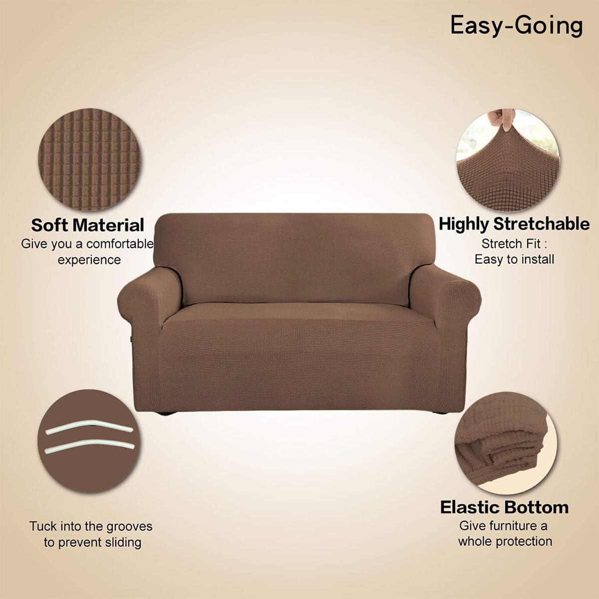 image:imageEasyGoing Stretch Sofa Slipcover 1Piece Sofa Cover Furniture Protector Couch Soft with Elastic Bottom for Kids Polyester Spandex Jacquard Fabric Small Checks Sofa Dark GrayBrown