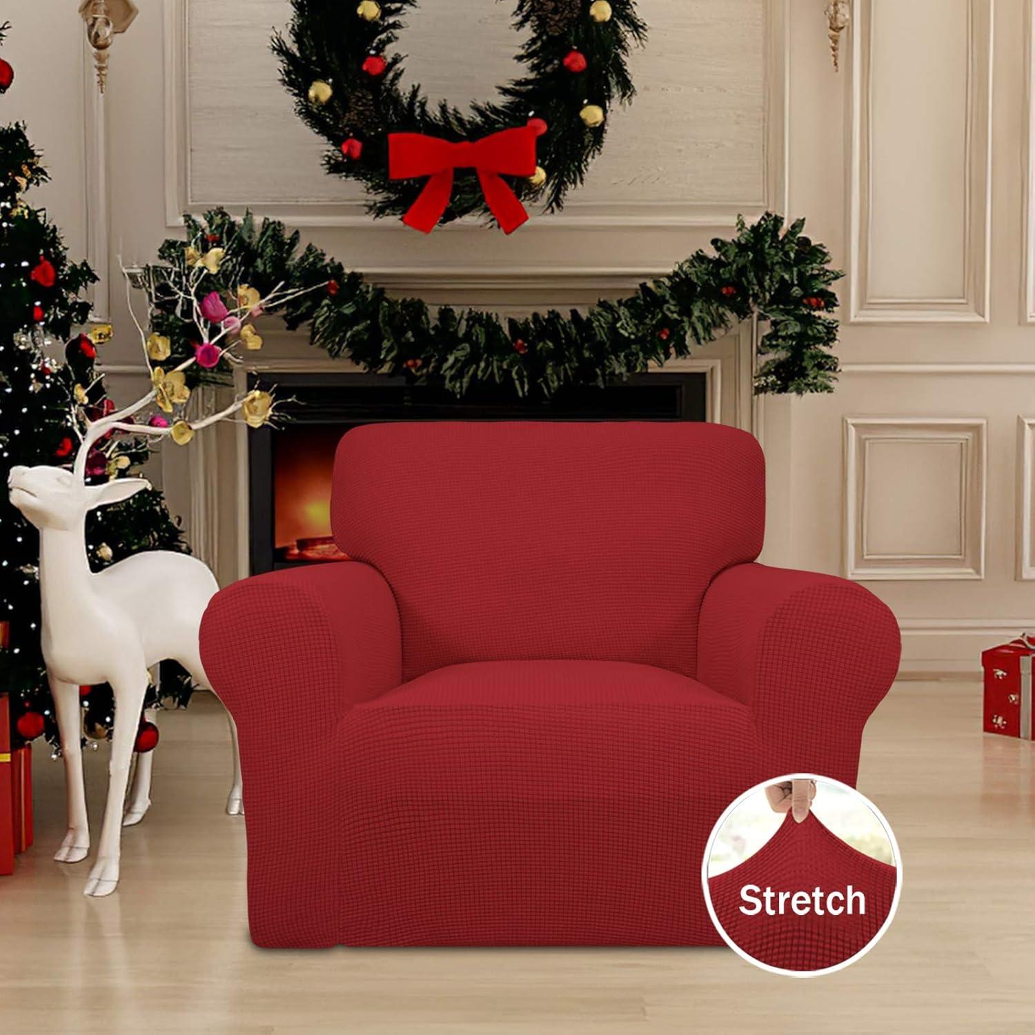 image:imageEasyGoing Stretch Sofa Slipcover 1Piece Sofa Cover Furniture Protector Couch Soft with Elastic Bottom for Kids Polyester Spandex Jacquard Fabric Small Checks Sofa Dark GrayChristmas Red