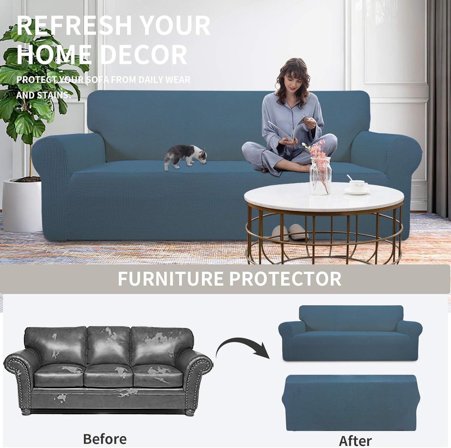 image:imageEasyGoing Stretch Sofa Slipcover 1Piece Sofa Cover Furniture Protector Couch Soft with Elastic Bottom for Kids Polyester Spandex Jacquard Fabric Small Checks Sofa Dark GrayBluestone