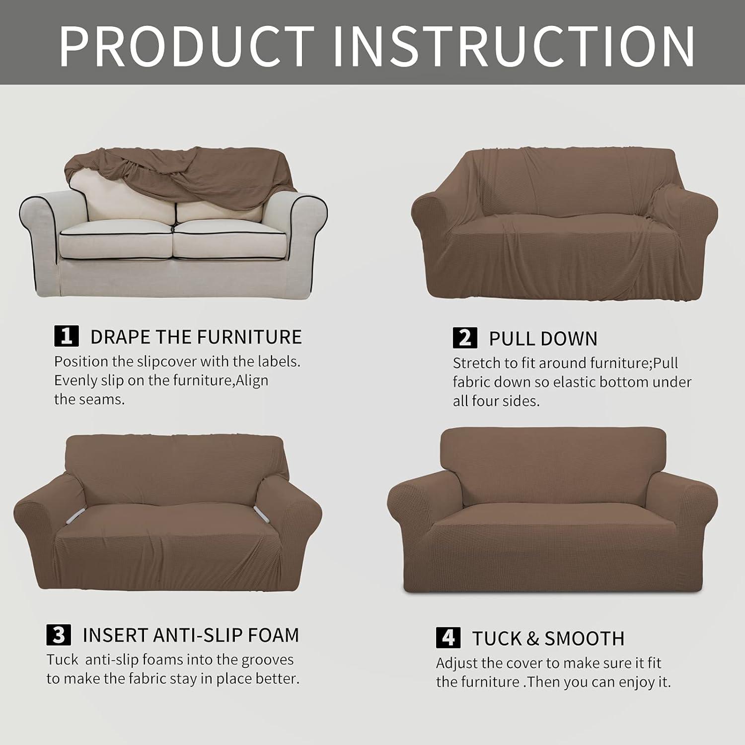 image:imageEasyGoing Stretch Sofa Slipcover 1Piece Sofa Cover Furniture Protector Couch Soft with Elastic Bottom for Kids Polyester Spandex Jacquard Fabric Small Checks Sofa Dark GrayBrown