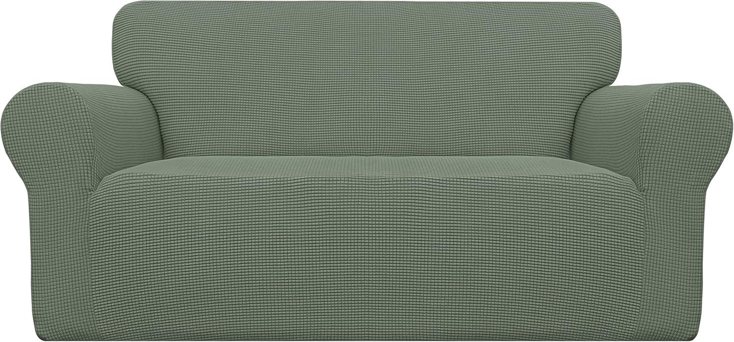 image:imageEasyGoing Stretch Sofa Slipcover 1Piece Sofa Cover Furniture Protector Couch Soft with Elastic Bottom for Kids Polyester Spandex Jacquard Fabric Small Checks Sofa Dark GrayGreyish Green