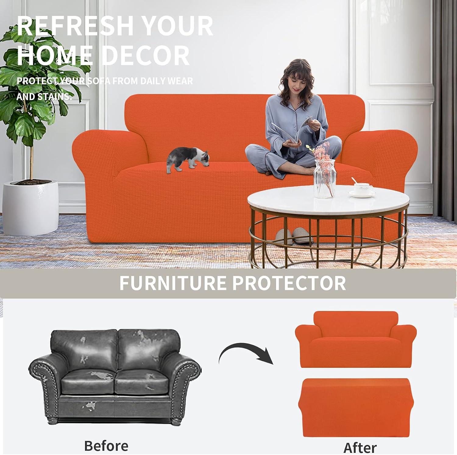 image:imageEasyGoing Stretch Sofa Slipcover 1Piece Sofa Cover Furniture Protector Couch Soft with Elastic Bottom for Kids Polyester Spandex Jacquard Fabric Small Checks Sofa Dark GrayOrange