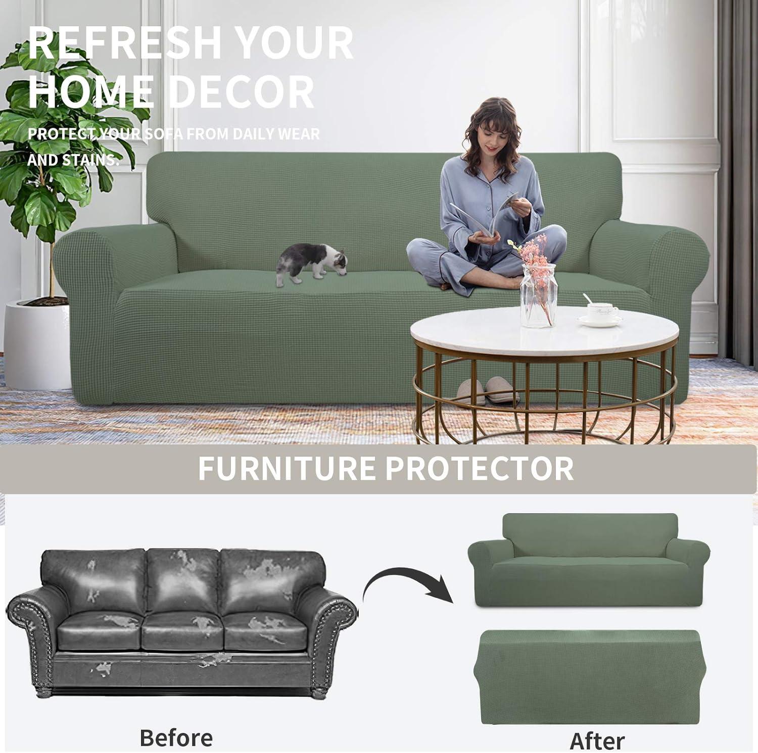 image:imageEasyGoing Stretch Sofa Slipcover 1Piece Sofa Cover Furniture Protector Couch Soft with Elastic Bottom for Kids Polyester Spandex Jacquard Fabric Small Checks Sofa Dark GrayGreyish Green