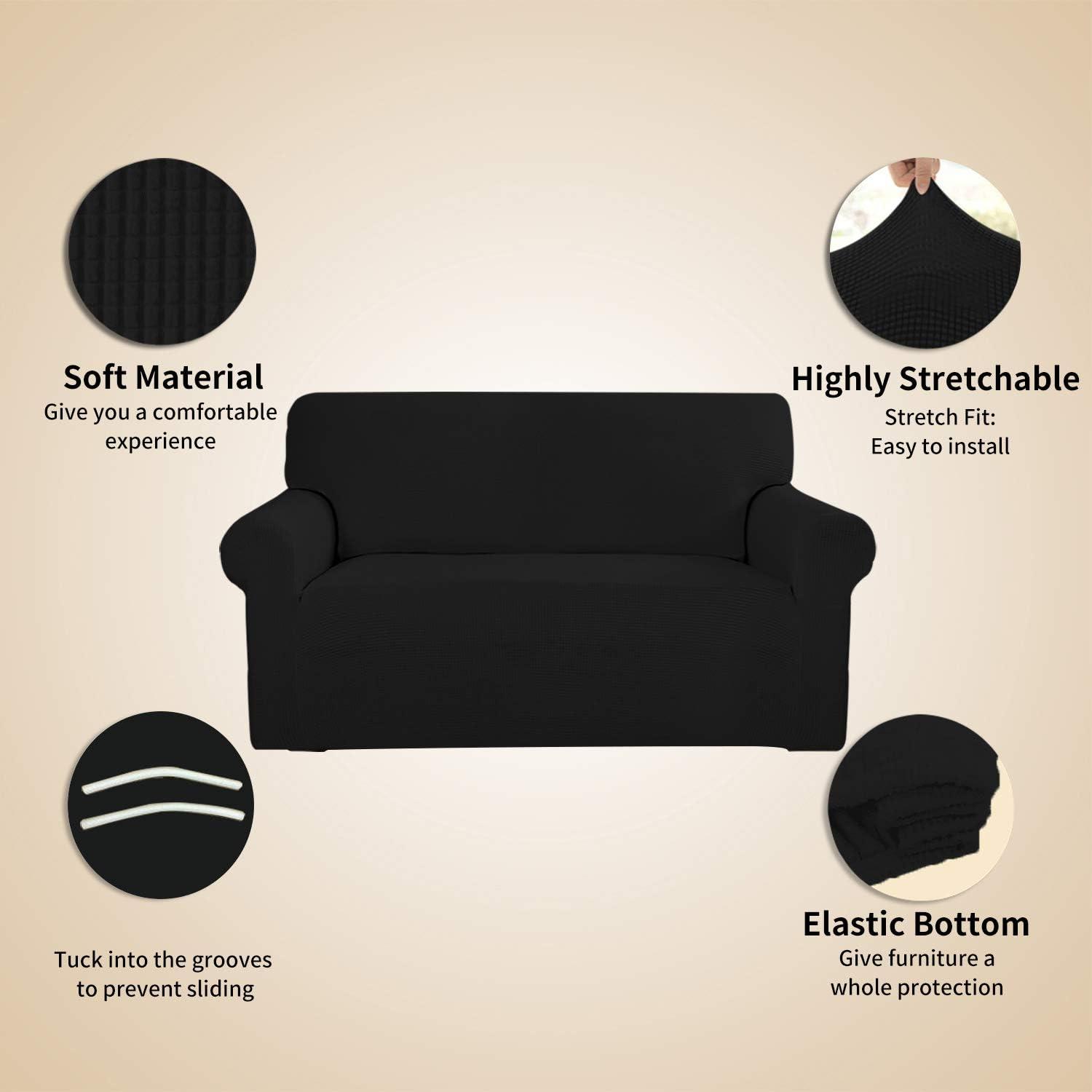 image:imageEasyGoing Stretch Sofa Slipcover 1Piece Sofa Cover Furniture Protector Couch Soft with Elastic Bottom for Kids Polyester Spandex Jacquard Fabric Small Checks Sofa Dark GrayBlack