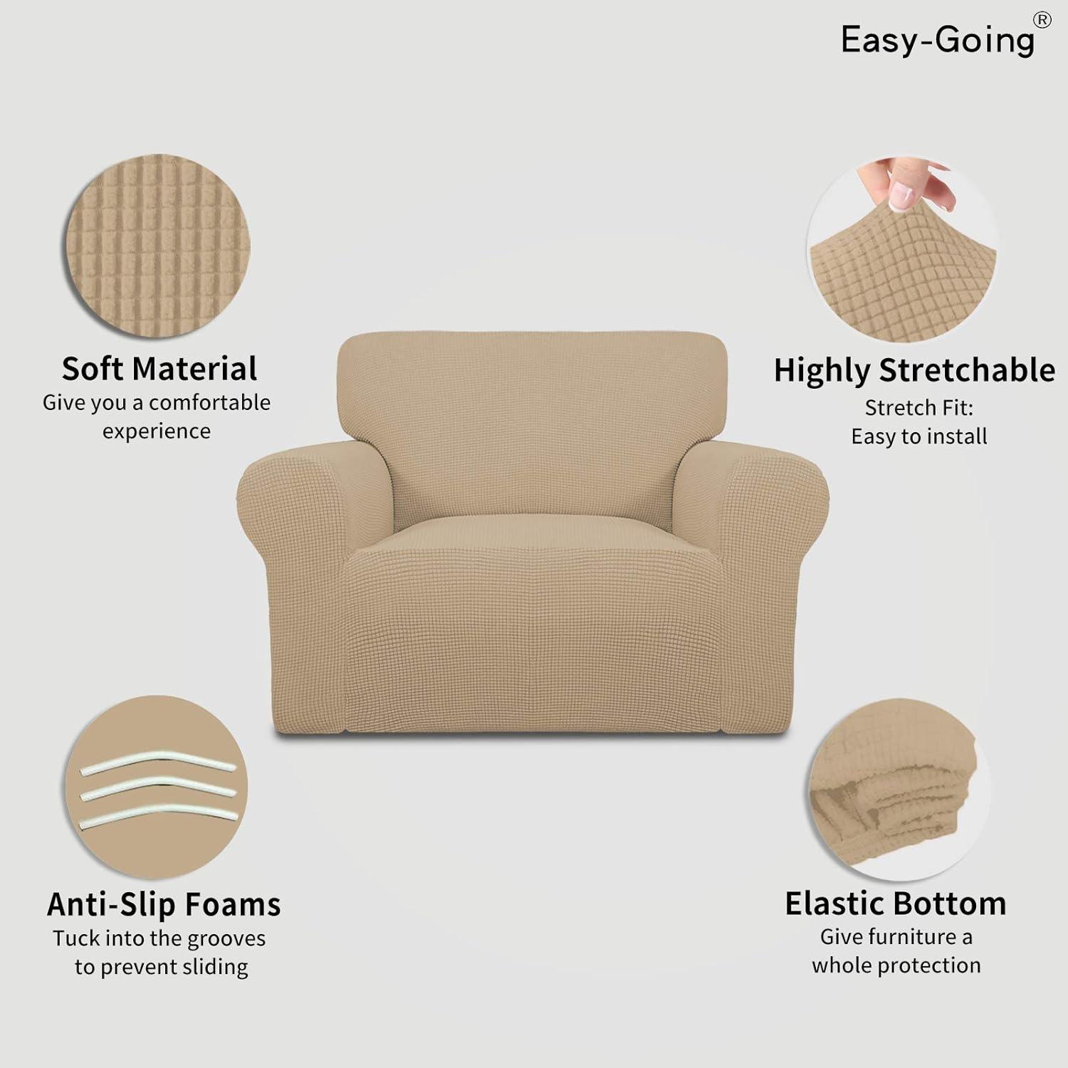 image:imageEasyGoing Stretch Sofa Slipcover 1Piece Sofa Cover Furniture Protector Couch Soft with Elastic Bottom for Kids Polyester Spandex Jacquard Fabric Small Checks Sofa Dark GraySand