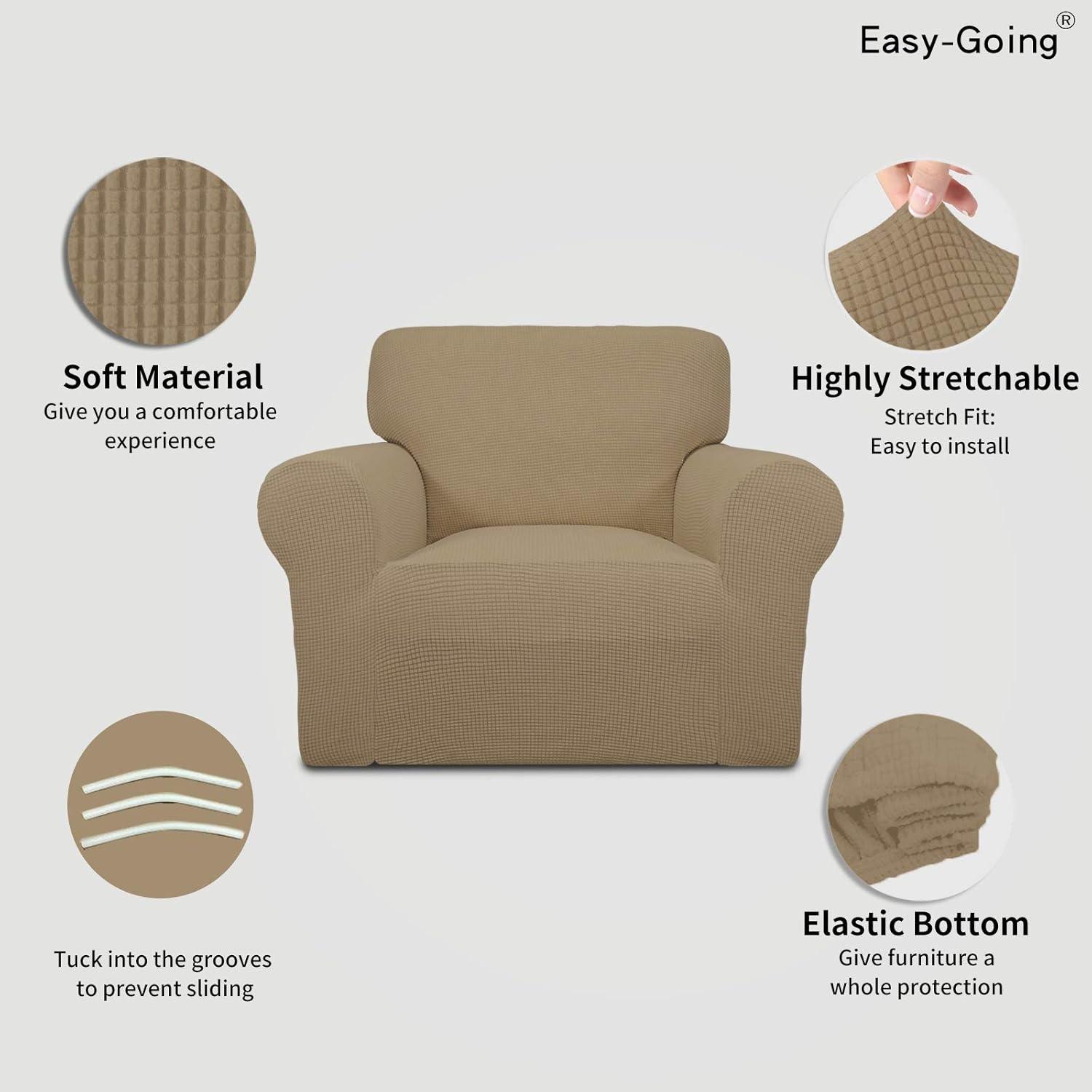 image:imageEasyGoing Stretch Sofa Slipcover 1Piece Sofa Cover Furniture Protector Couch Soft with Elastic Bottom for Kids Polyester Spandex Jacquard Fabric Small Checks Sofa Dark GrayTan