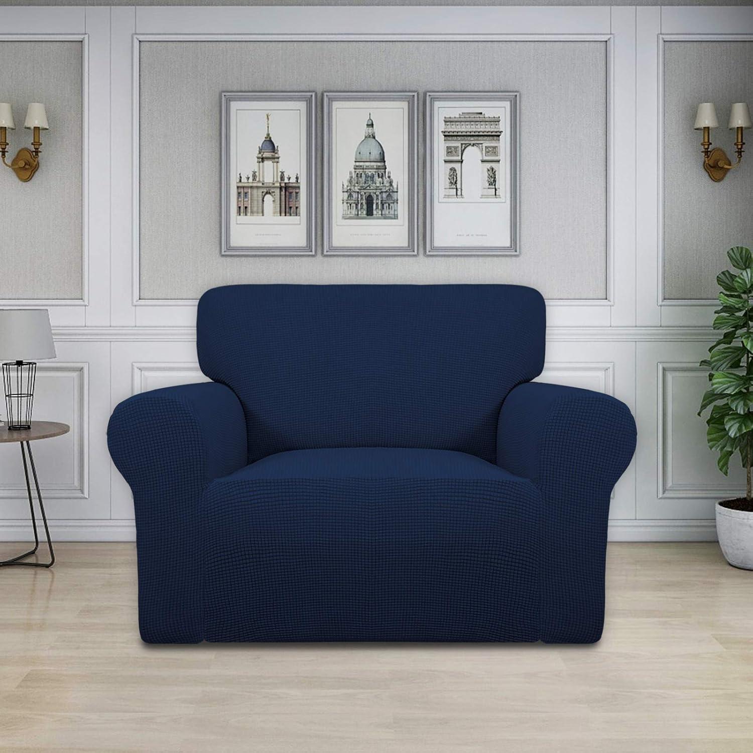 image:imageEasyGoing Stretch Sofa Slipcover 1Piece Sofa Cover Furniture Protector Couch Soft with Elastic Bottom for Kids Polyester Spandex Jacquard Fabric Small Checks Sofa Dark GrayNavy