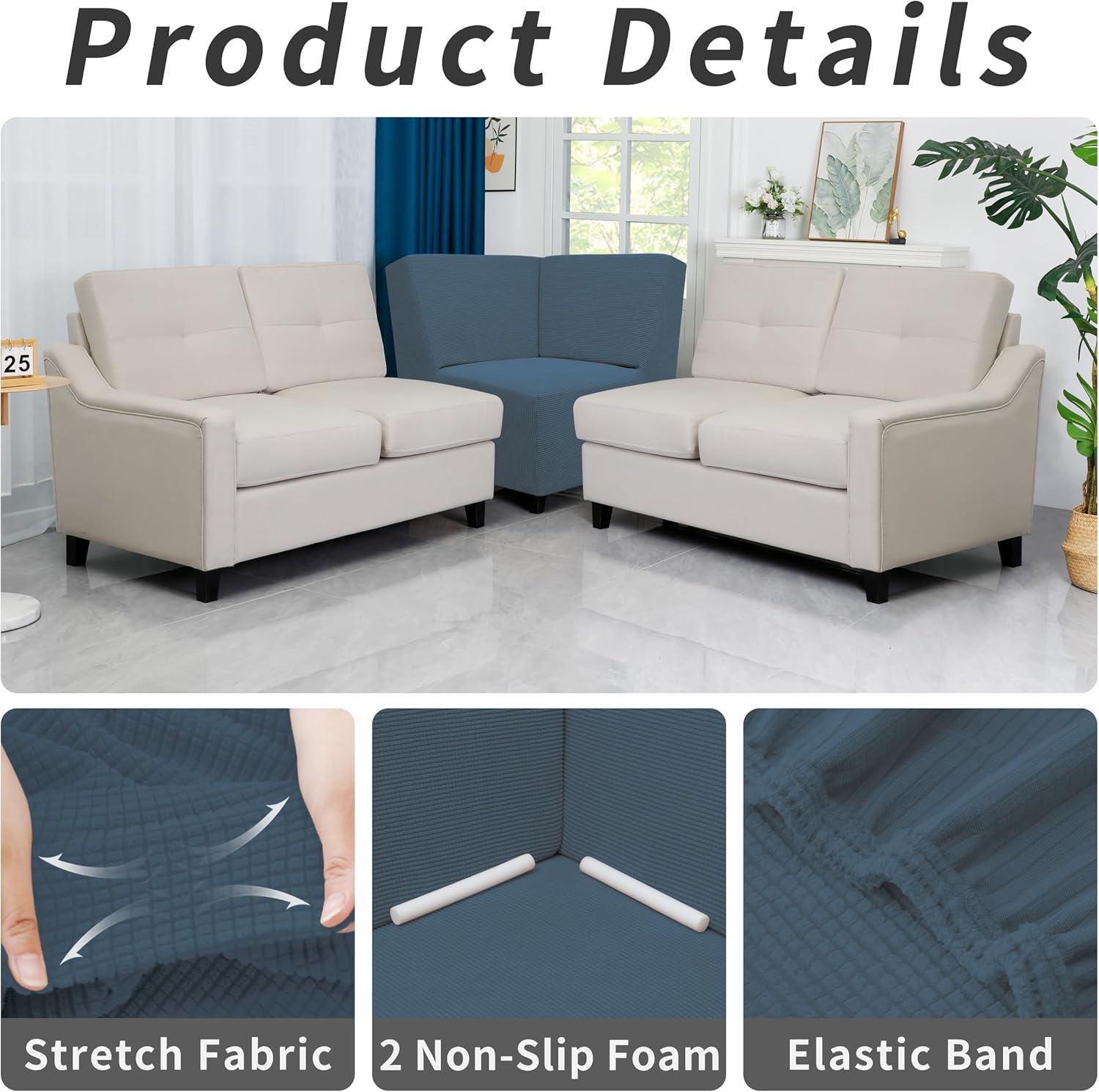 image:imageEasyGoing Stretch Sofa Slipcover 1Piece Sofa Cover Furniture Protector Couch Soft with Elastic Bottom for Kids Polyester Spandex Jacquard Fabric Small Checks Sofa Dark GrayBluestone