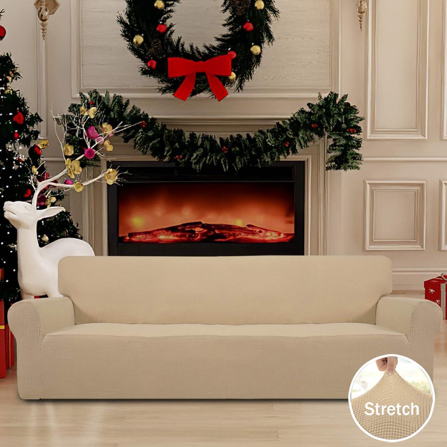 image:imageEasyGoing Stretch Sofa Slipcover 1Piece Sofa Cover Furniture Protector Couch Soft with Elastic Bottom for Kids Polyester Spandex Jacquard Fabric Small Checks Sofa Dark GraySand