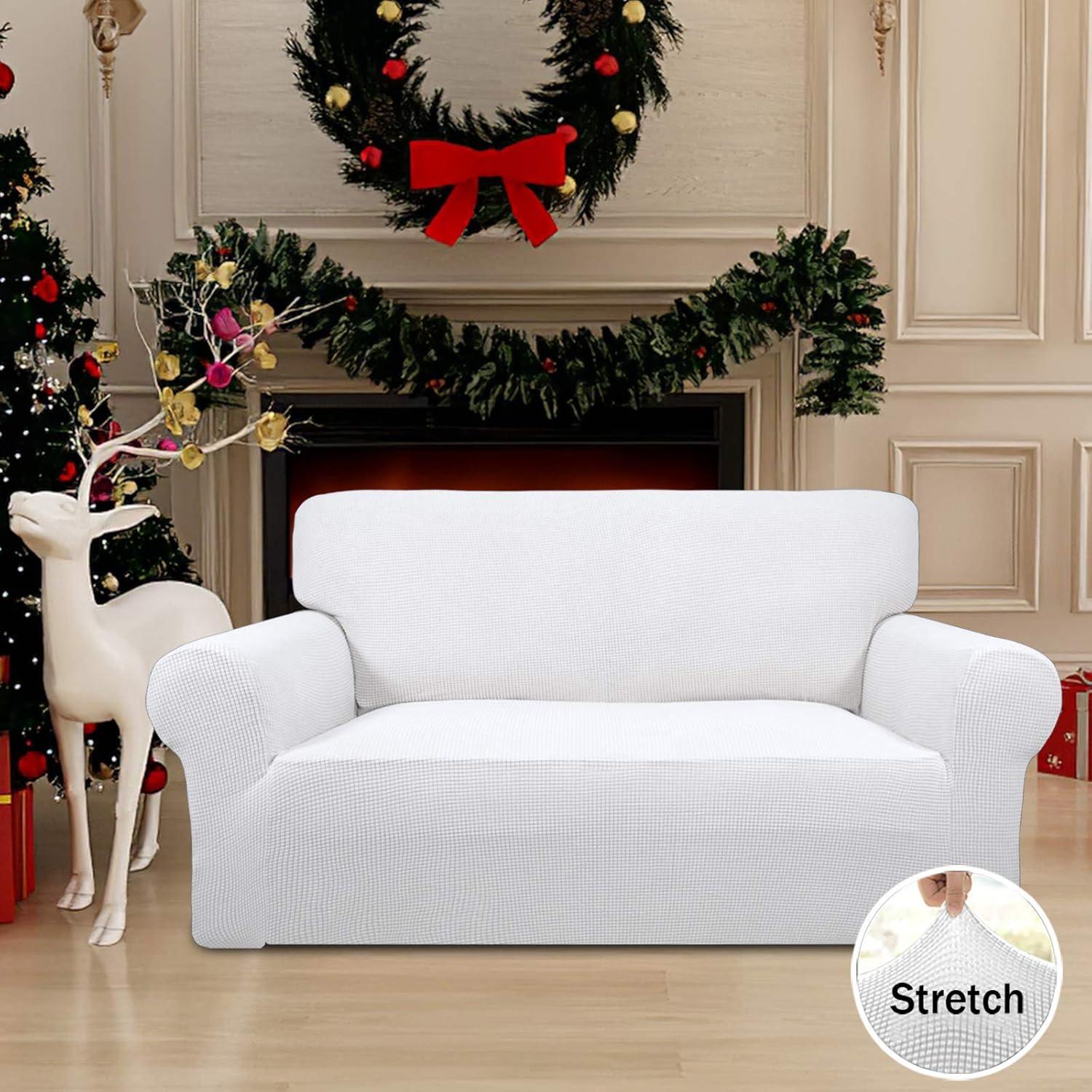 image:imageEasyGoing Stretch Sofa Slipcover 1Piece Sofa Cover Furniture Protector Couch Soft with Elastic Bottom for Kids Polyester Spandex Jacquard Fabric Small Checks Sofa Dark GraySnow White