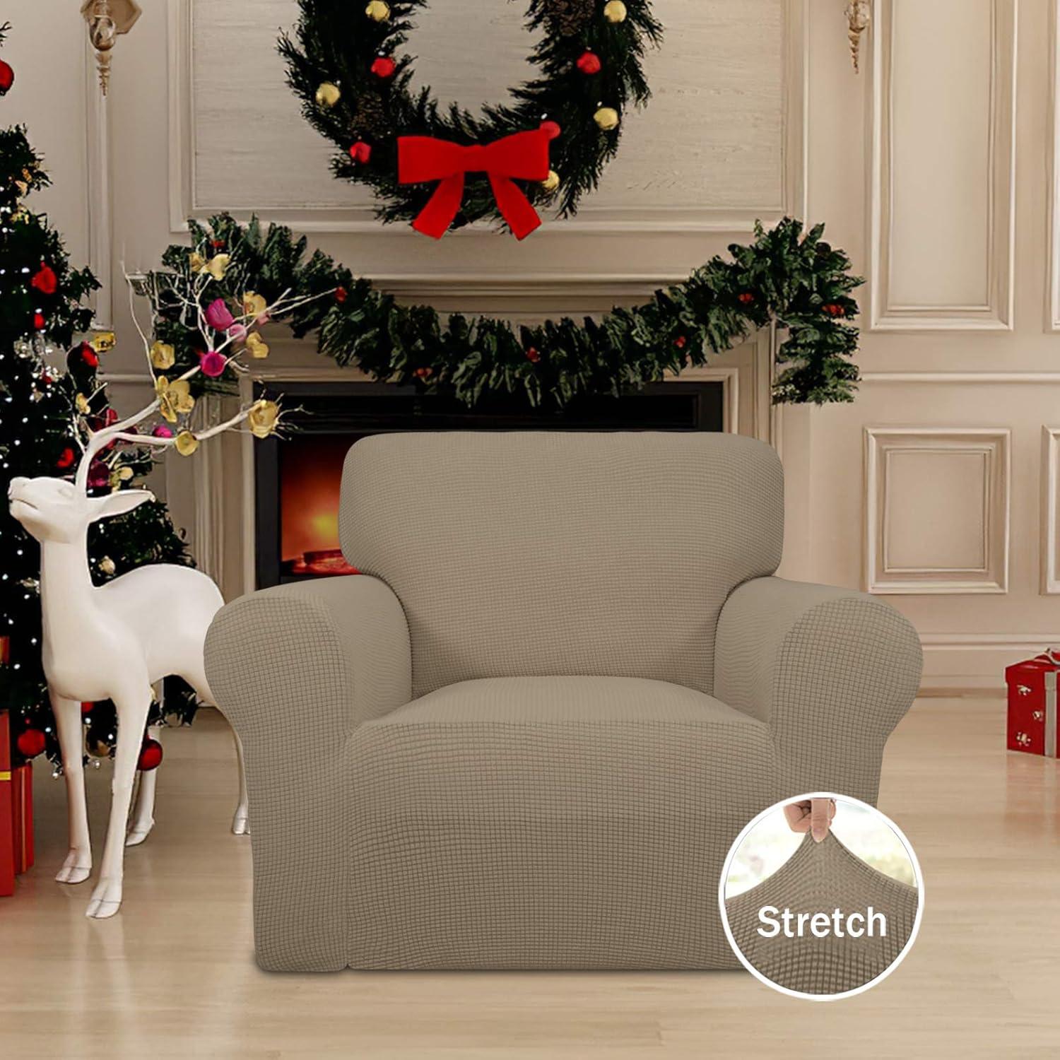 image:imageEasyGoing Stretch Sofa Slipcover 1Piece Sofa Cover Furniture Protector Couch Soft with Elastic Bottom for Kids Polyester Spandex Jacquard Fabric Small Checks Sofa Dark GrayNatural