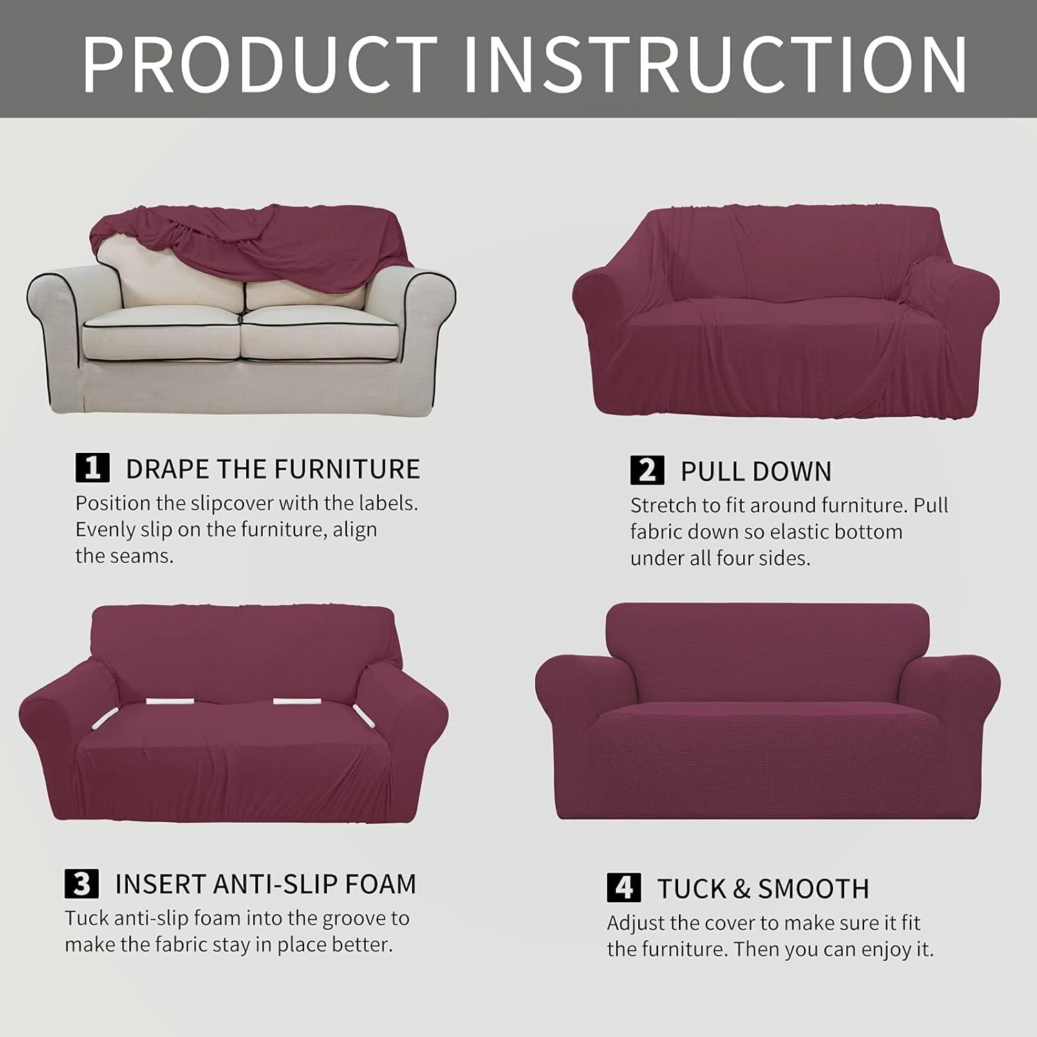 image:imageEasyGoing Stretch Sofa Slipcover 1Piece Sofa Cover Furniture Protector Couch Soft with Elastic Bottom for Kids Polyester Spandex Jacquard Fabric Small Checks Sofa Dark GrayAsh Rose