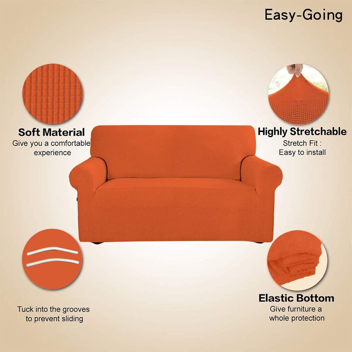 image:imageEasyGoing Stretch Sofa Slipcover 1Piece Sofa Cover Furniture Protector Couch Soft with Elastic Bottom for Kids Polyester Spandex Jacquard Fabric Small Checks Sofa Dark GrayOrange